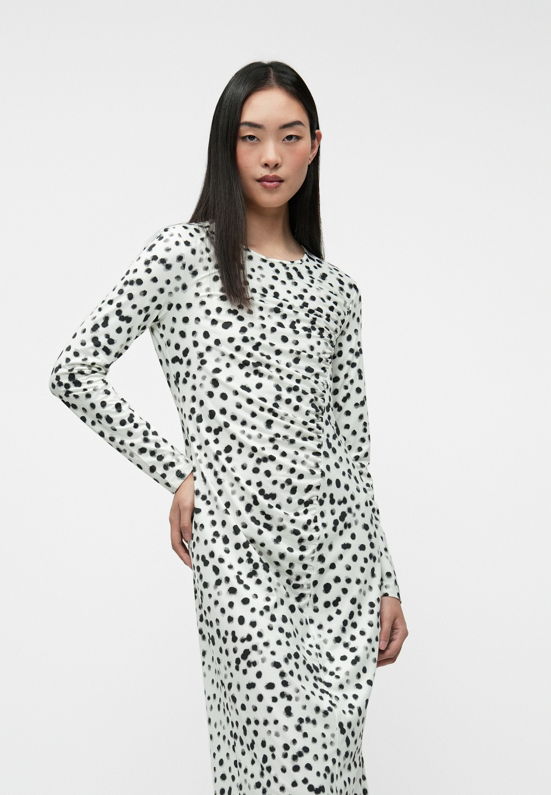 RUCHED PRINTED MIDI - Day dress - ivory