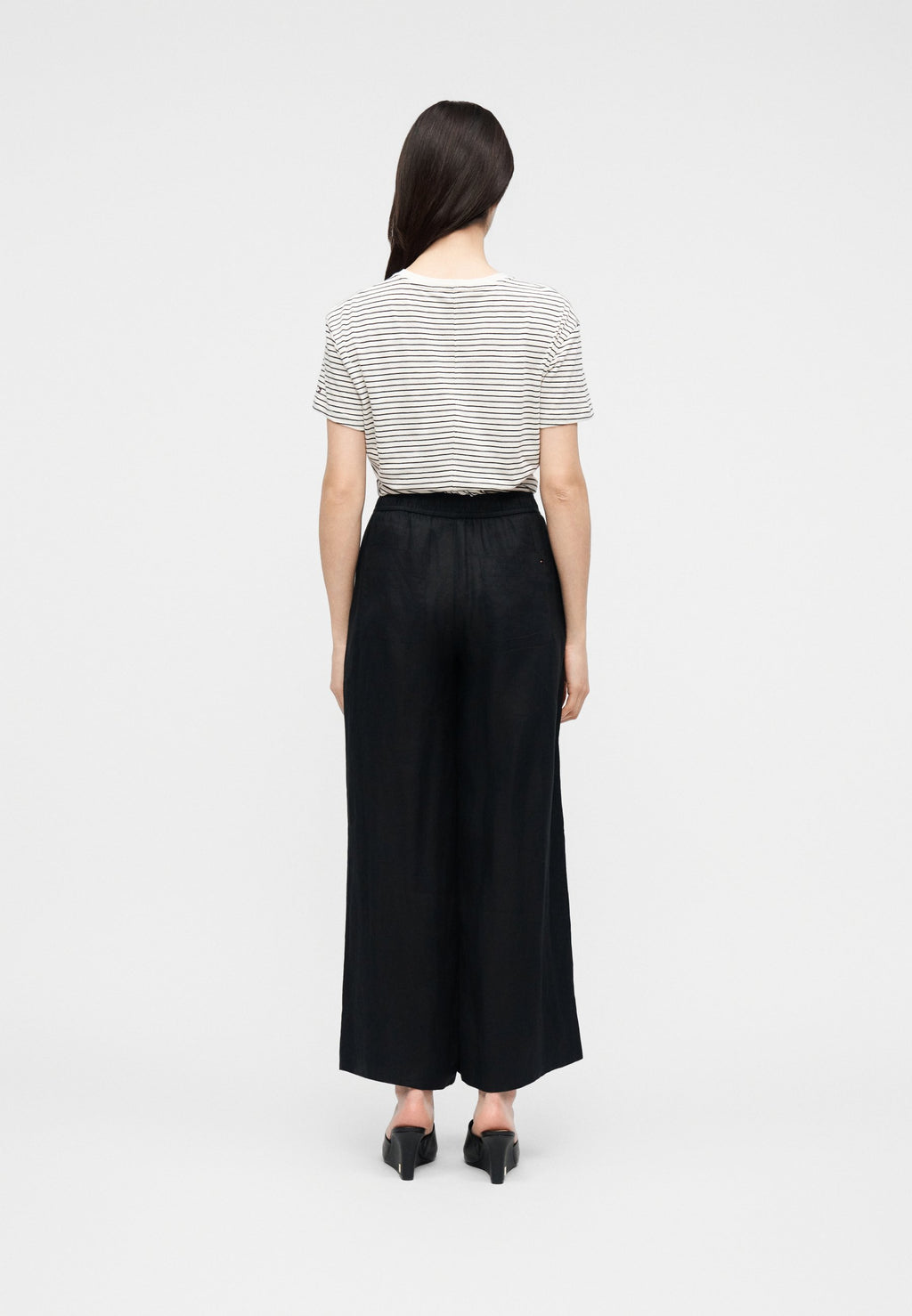 RELAXED WIDE LEG PURE LINEN TROUSERS - Trousers - black