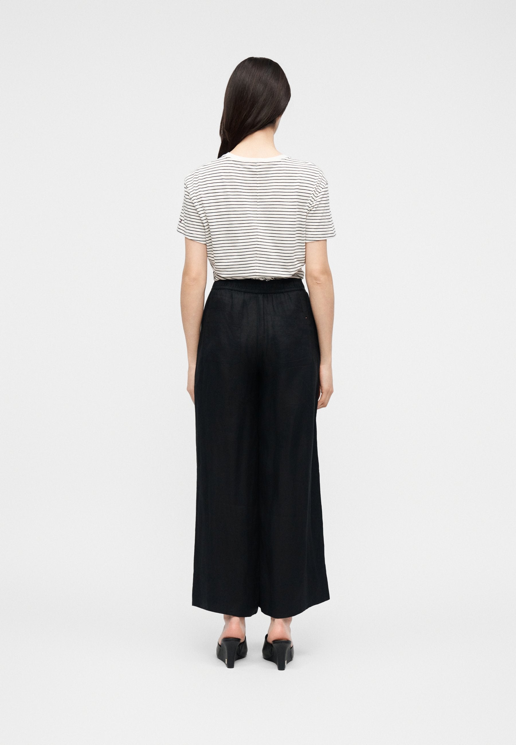 RELAXED WIDE LEG PURE LINEN TROUSERS - Trousers - black