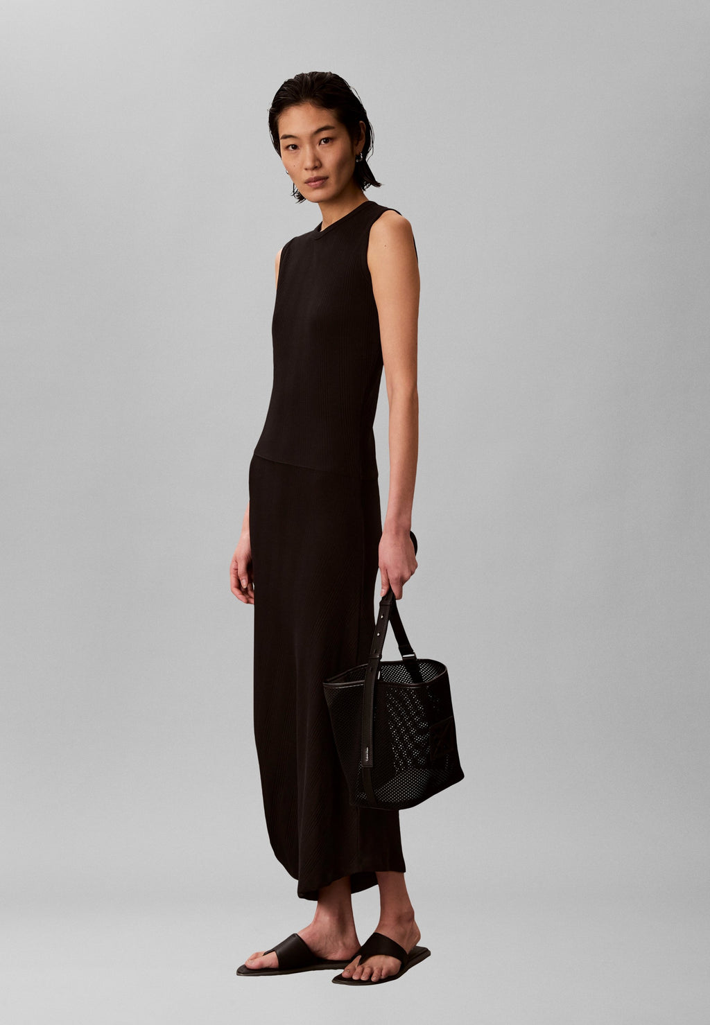 VARIGATED ASYM DRAPED MID - Day dress - black