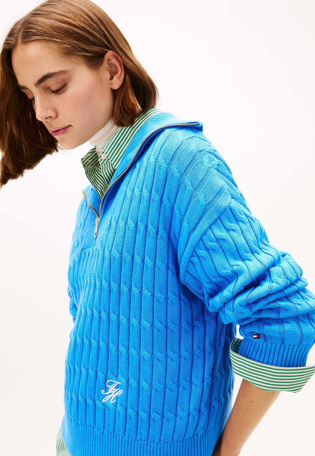RELAXED CABLE KNIT HALF-ZIP JUMPER - Jumper - mesmerizing blue