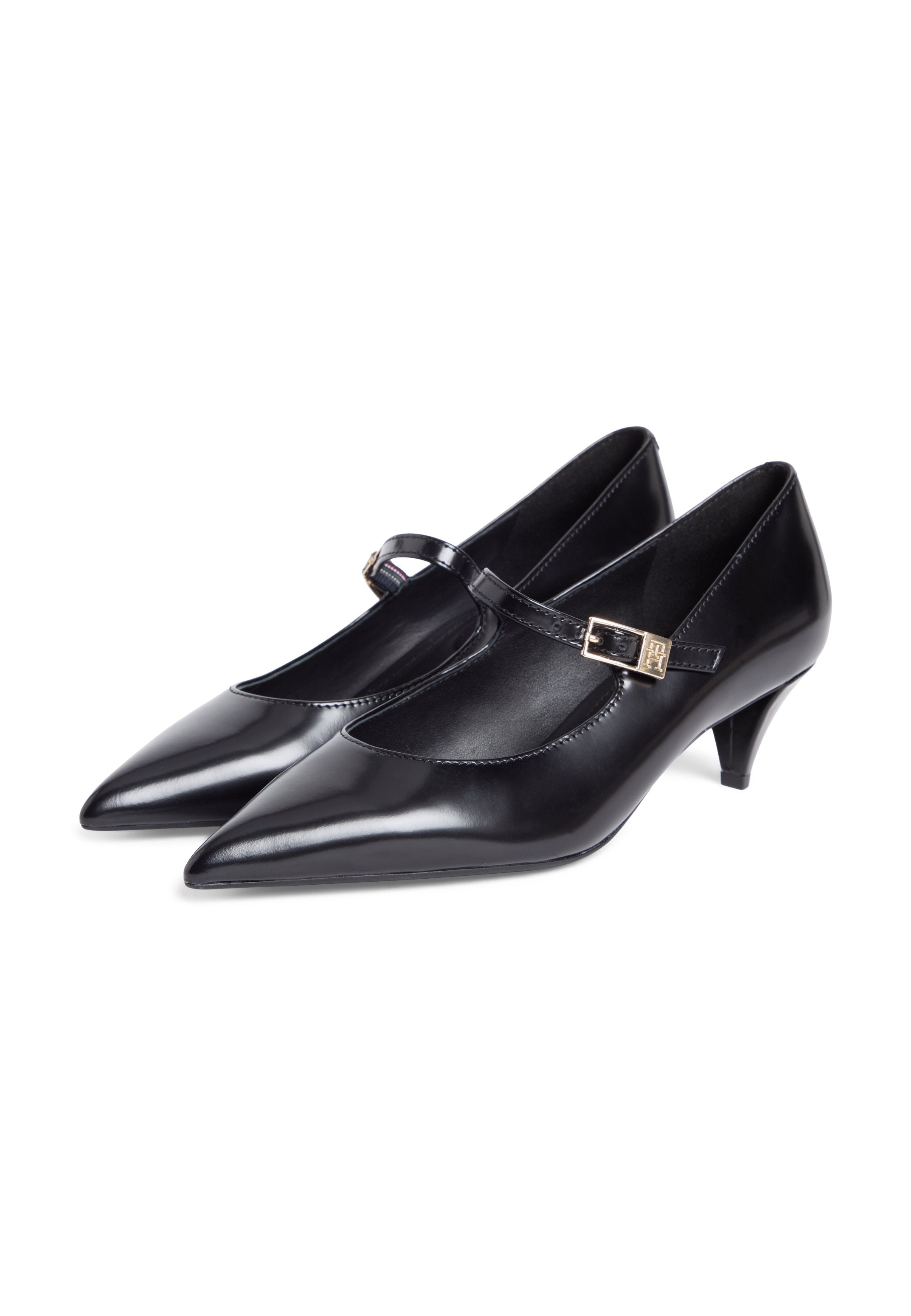SHINY LEATHER BUCKLE POINTED TOE HEELS - Classic heels - black