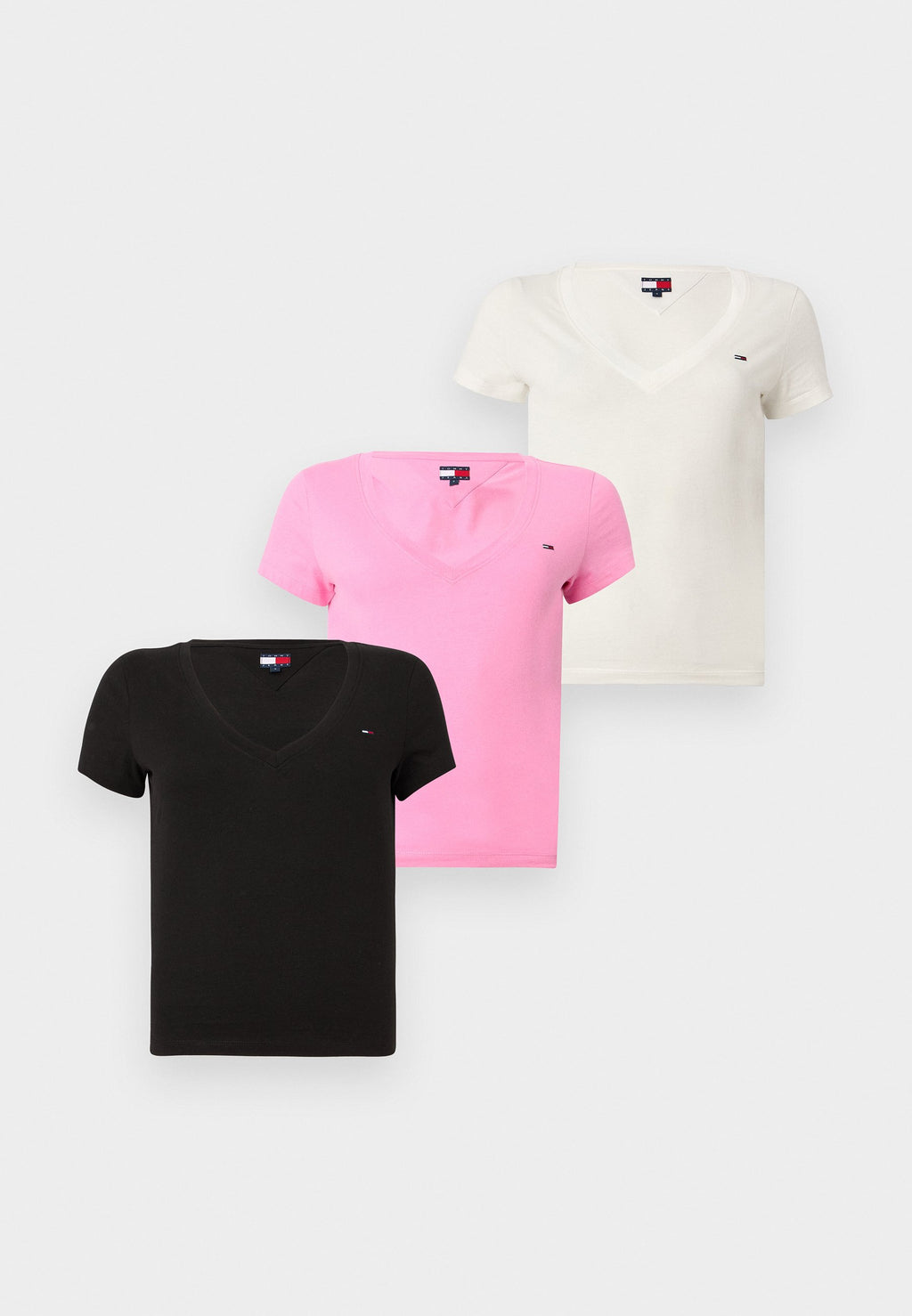 V NECK TEE 3 PACK - Basic T-shirt - black/ecru/pink daisy