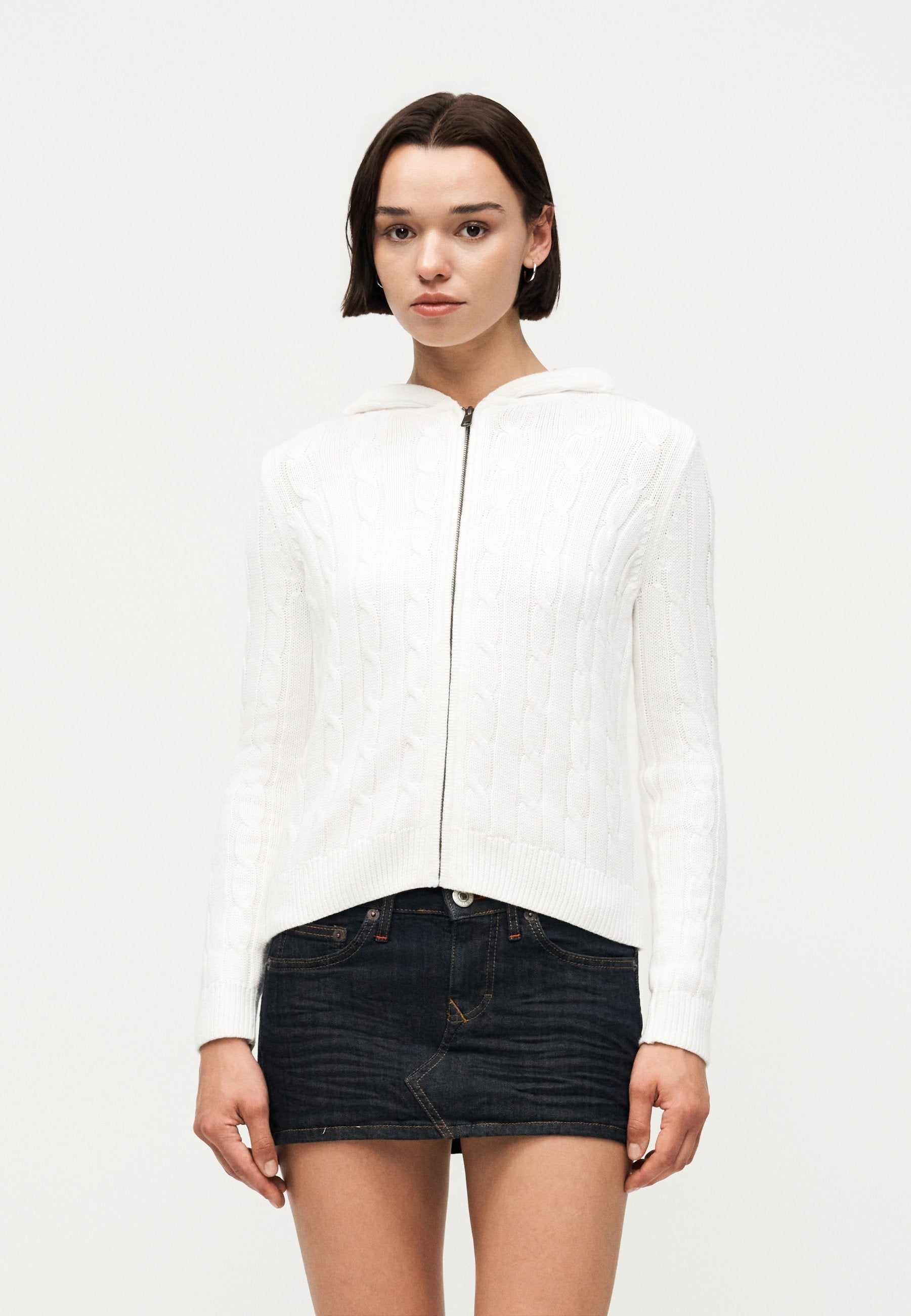 CABLE FULL ZIP HOODIE - Cardigan - new off white