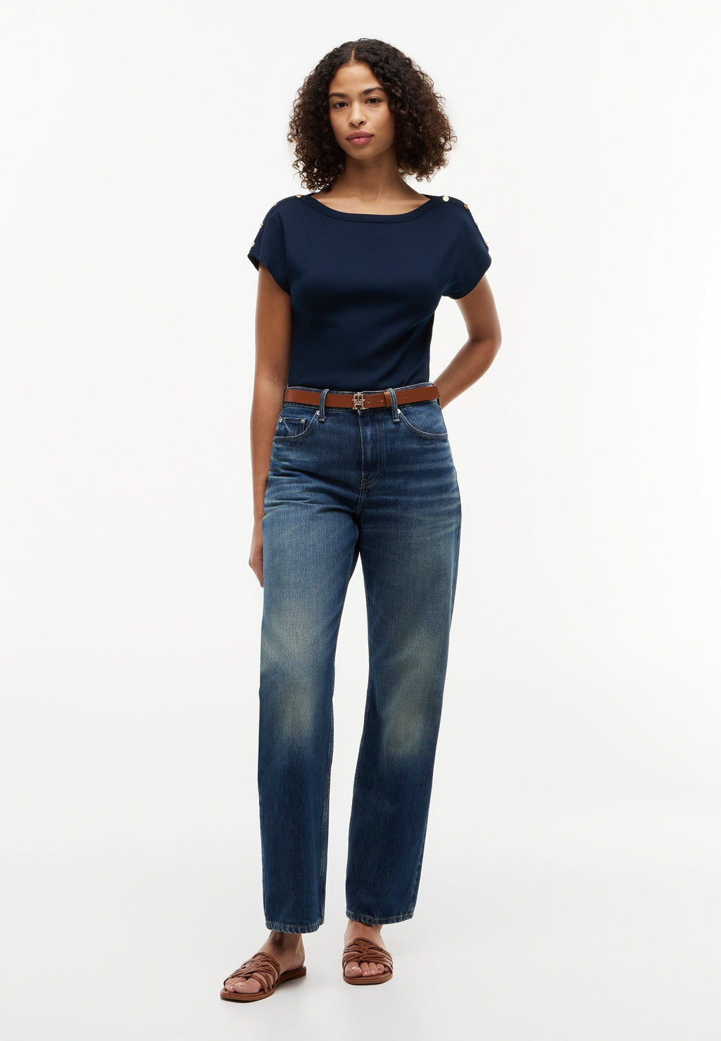 TEE COL BATEAU - T-shirt imprimé - bleu marine nuit