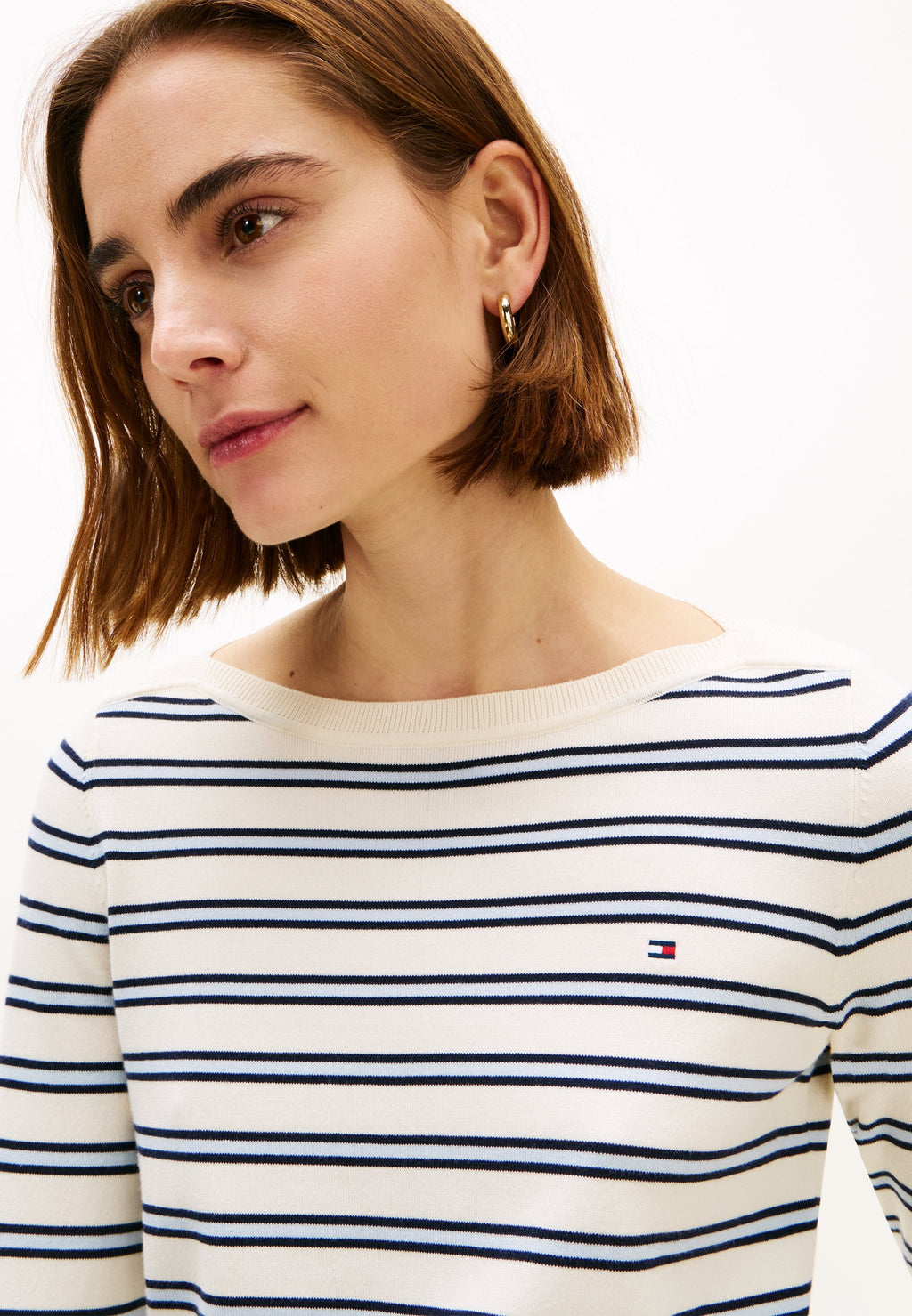 GOLD-TONE BUTTON JERSEY BOAT NECK JUMPER - Jumper - calico/dark navy blue