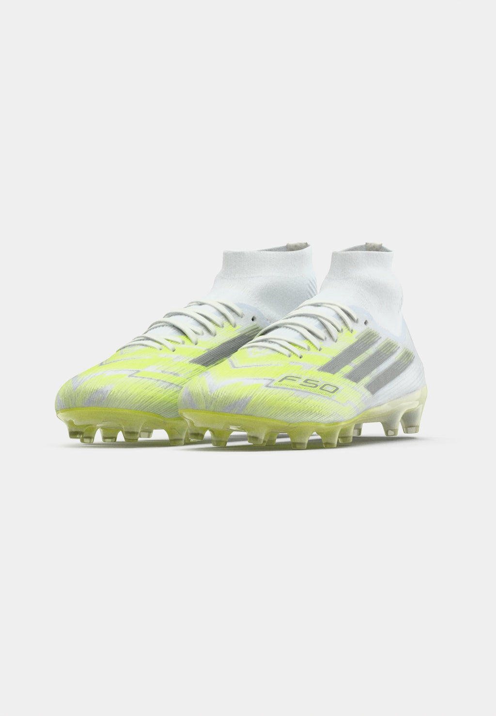 F50 SPARKFUSION PRO MID CUT - Chaussures de football sur terrain synthétique - footwear white/iron metallic/hi res yellow