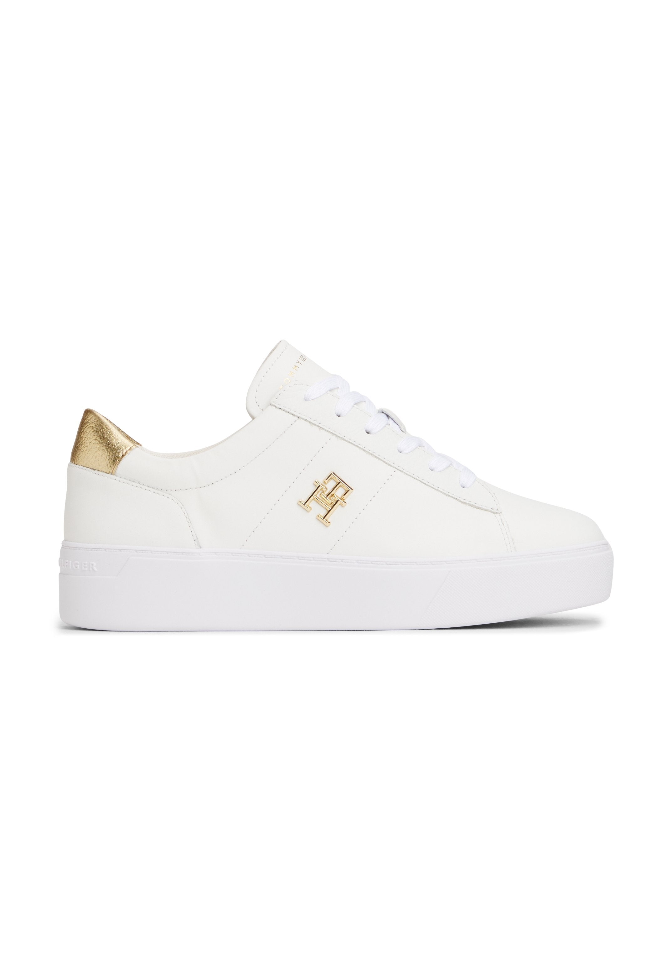 METALLIC HEEL LEATHER PLATFORM COURT TRAINERS - Trainers - white