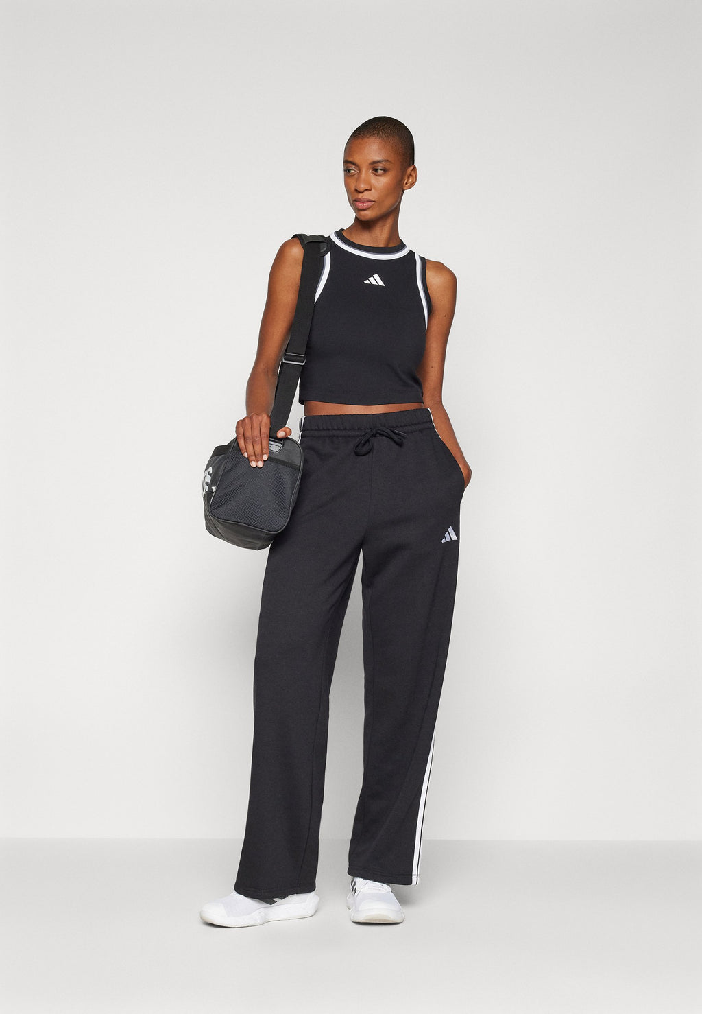 ESSENTIALS 3 STRIPES OPEN HEM PANTS - Tracksuit bottoms - black/white