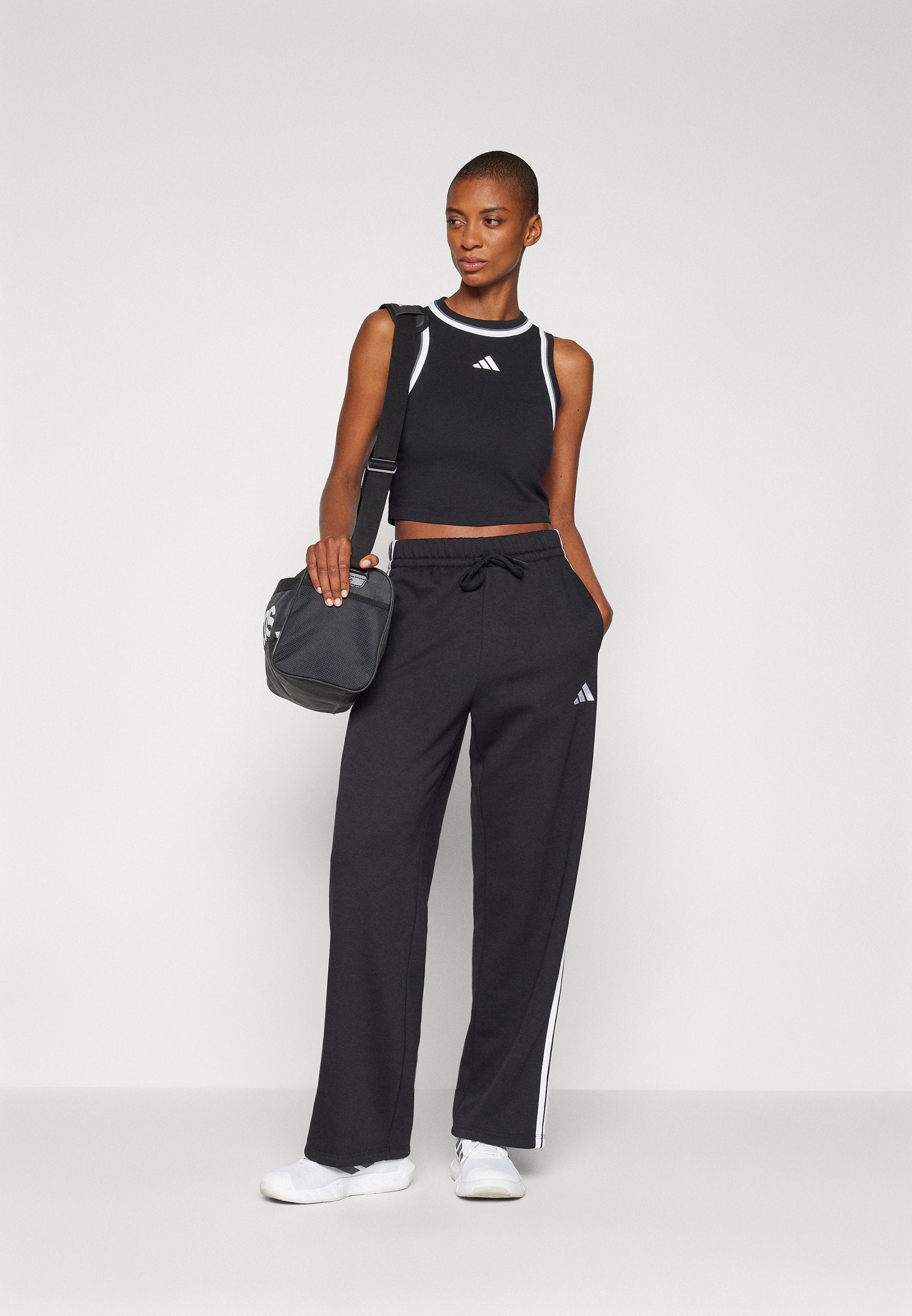 ESSENTIALS 3 STRIPES OPEN HEM PANTS - Tracksuit bottoms - black/white