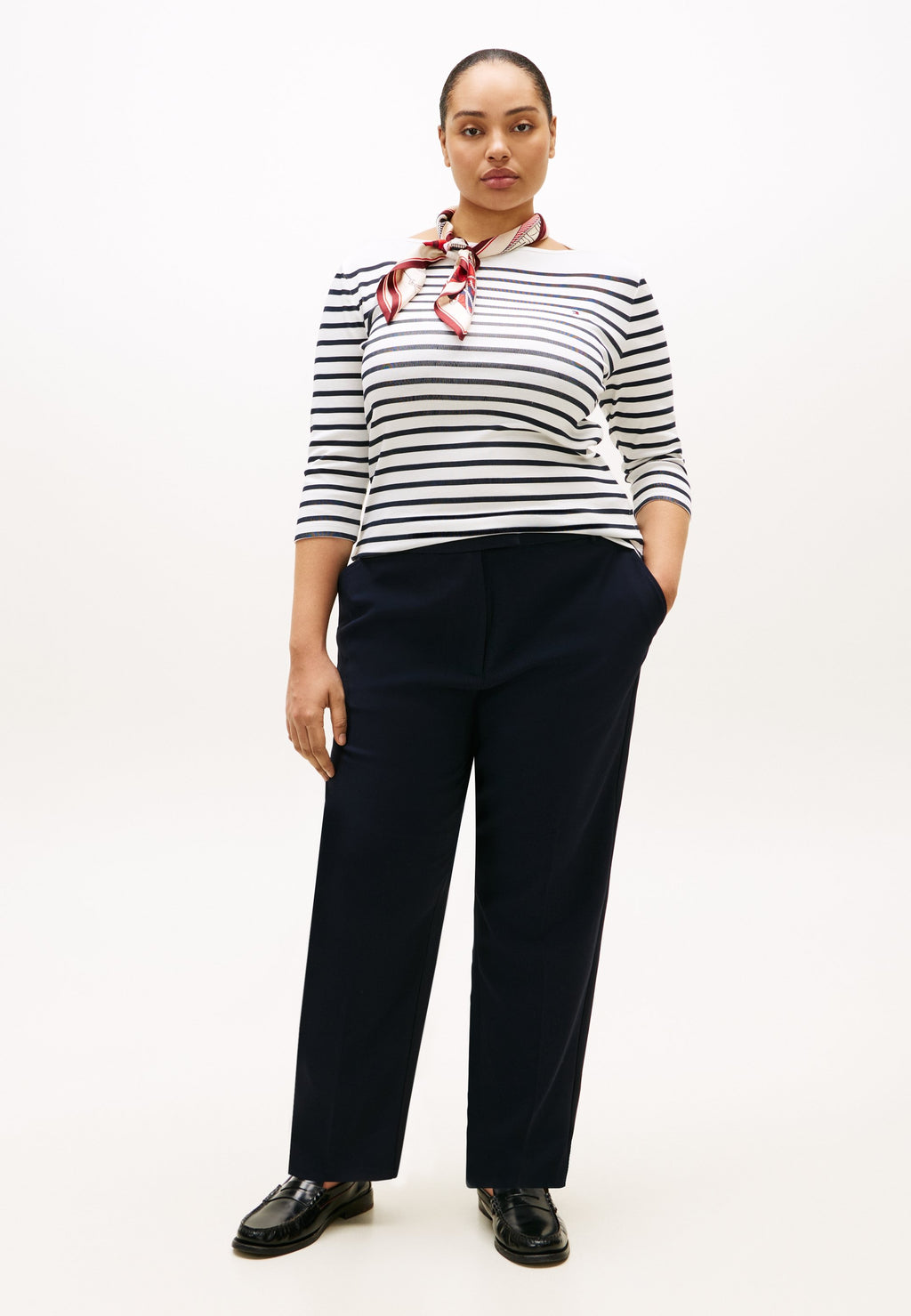 CURVE BOAT NECK THREE-QUARTER SLEEVE T-SHIRT - Long sleeved top - ecru / dark night navy stripe