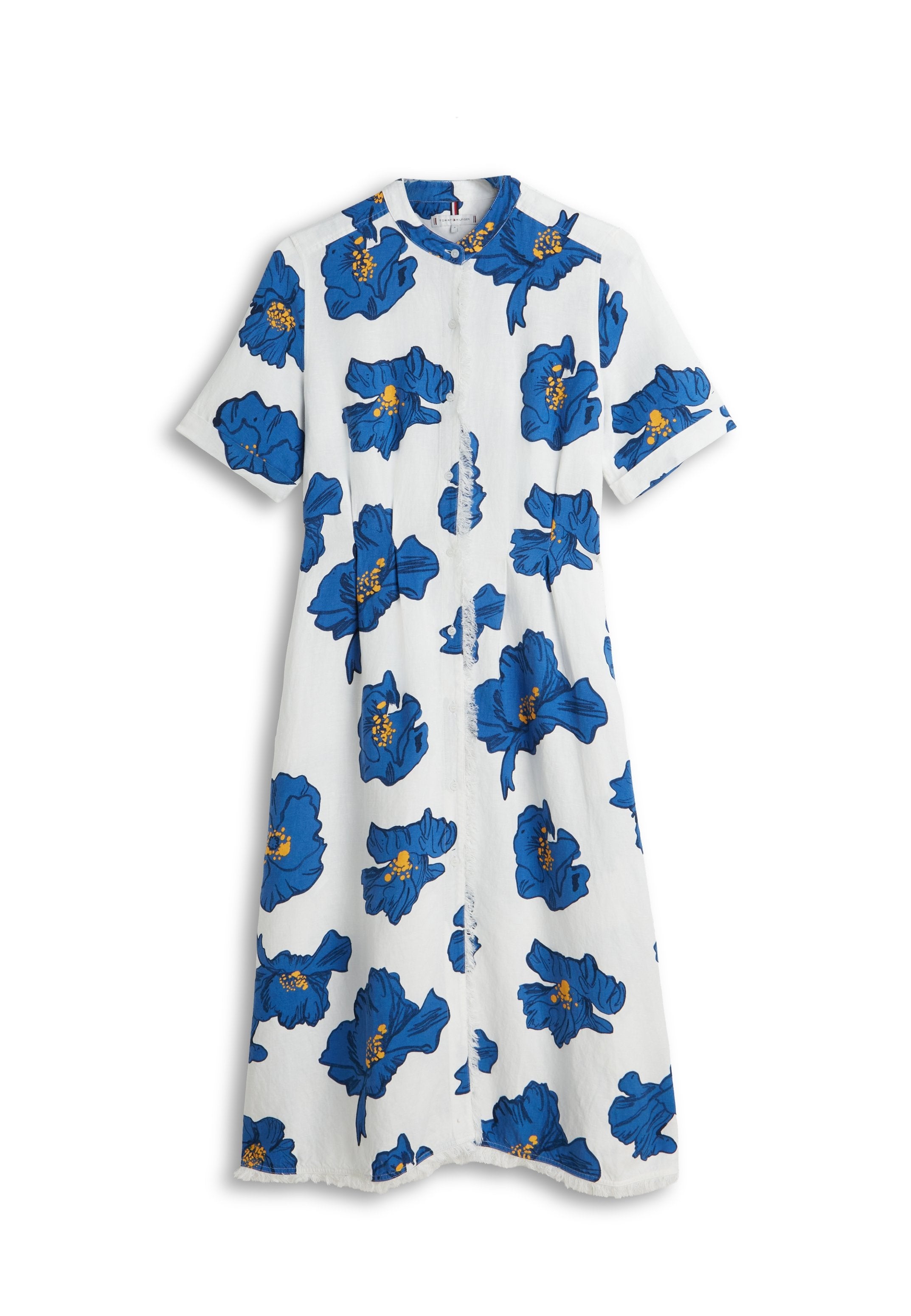 FRAYED LINEN BLEND MIDI SHIRT DRESS - Shirt dress - poppy/spaced ivory blue