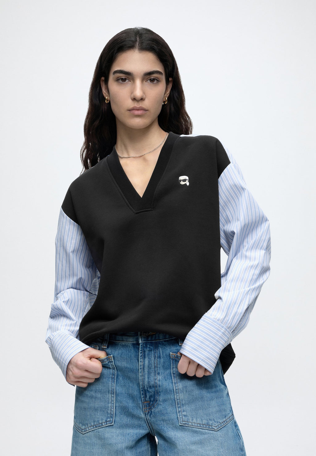 IKON FABRIC MIX  - Sweatshirt - black-kblue stripes