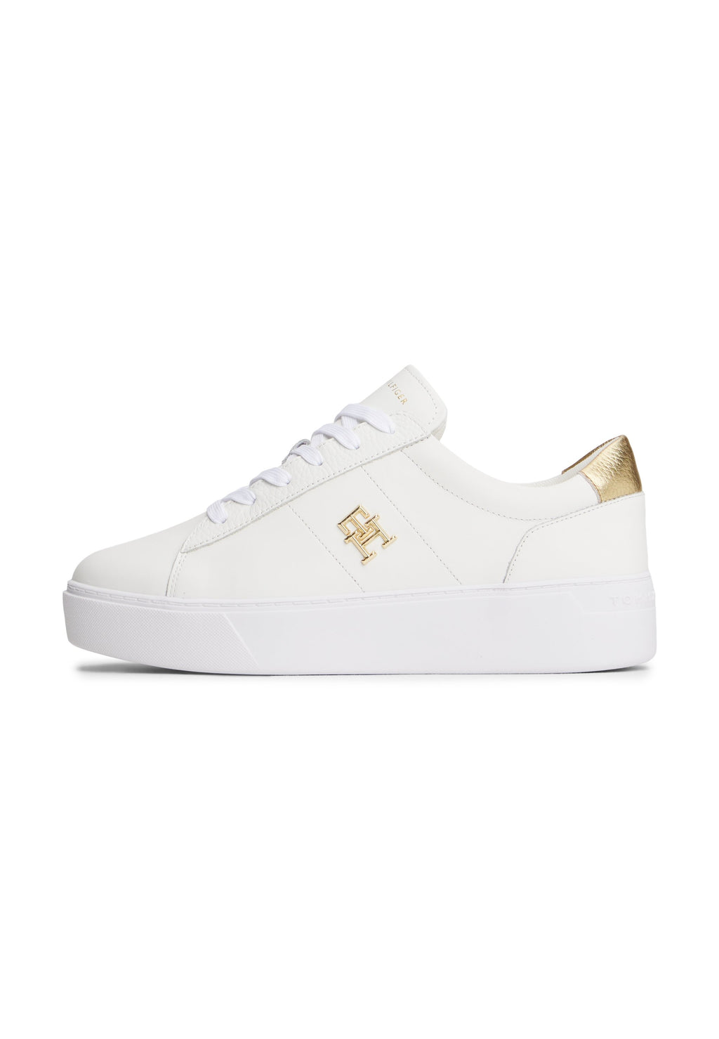 METALLIC HEEL LEATHER PLATFORM COURT TRAINERS - Trainers - white