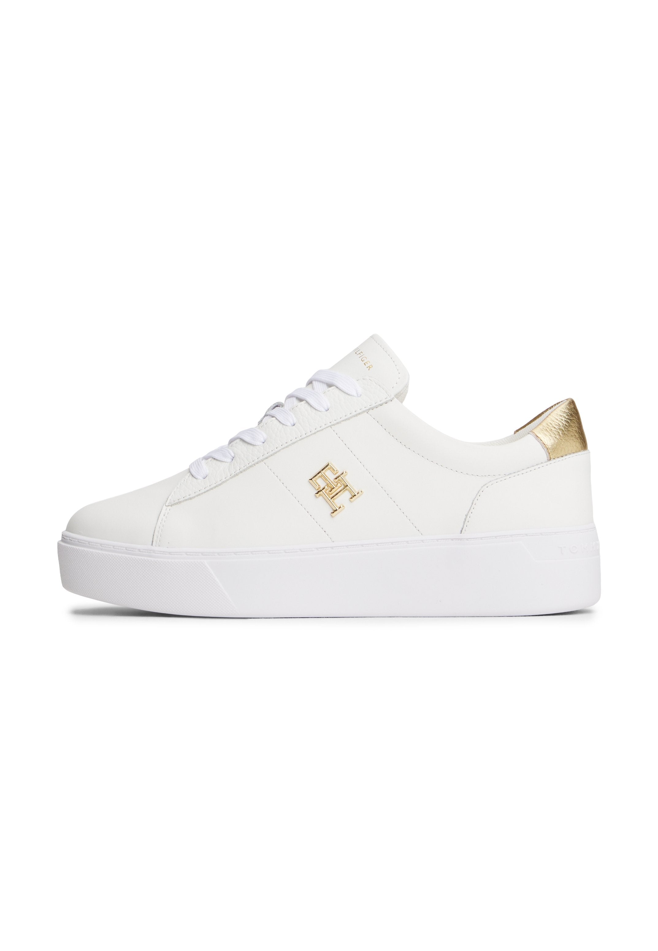 METALLIC HEEL LEATHER PLATFORM COURT TRAINERS - Trainers - white