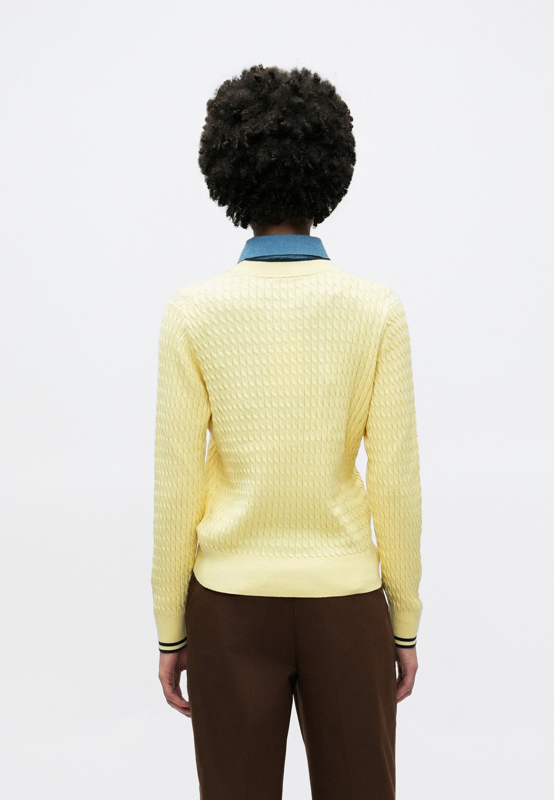 PULL FIN CÔTELÉ - Pull - jaune acidulé/bleu marine