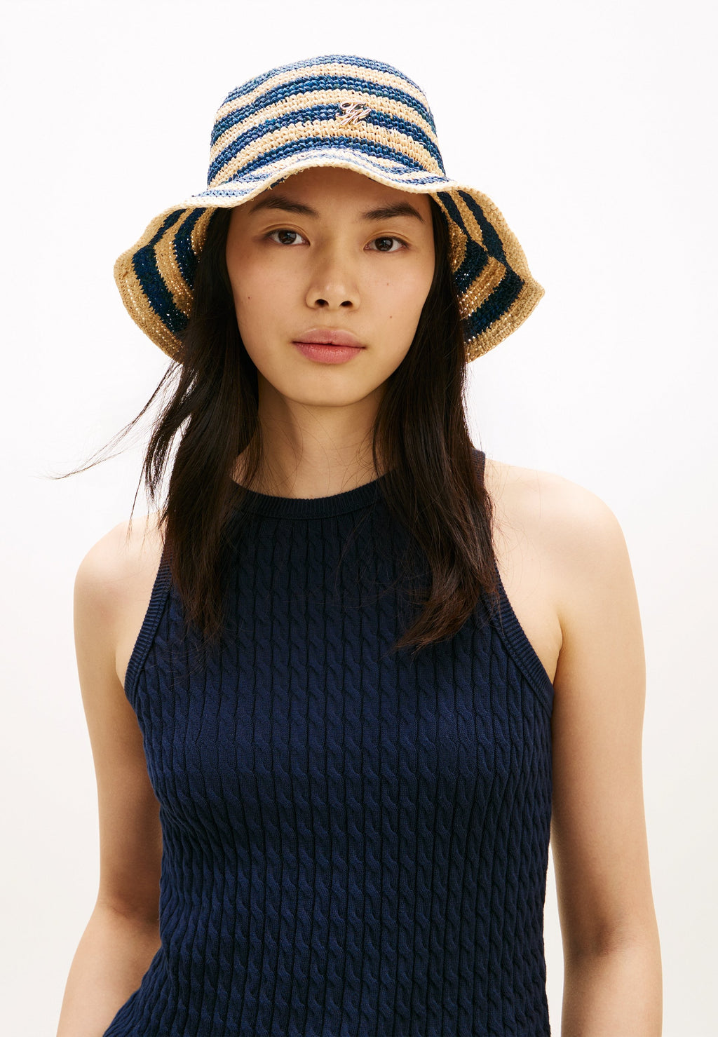 STRIPE RAFFIA BUCKET HAT - Hat - space blue