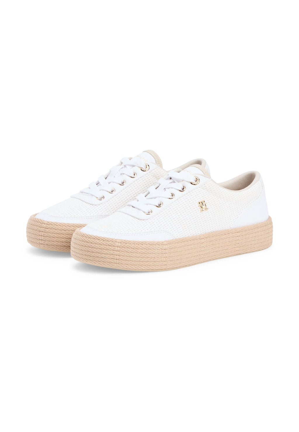TH MONOGRAM CANVAS ROPE PLATFORM TRAINERS - Trainers - white/classic khaki