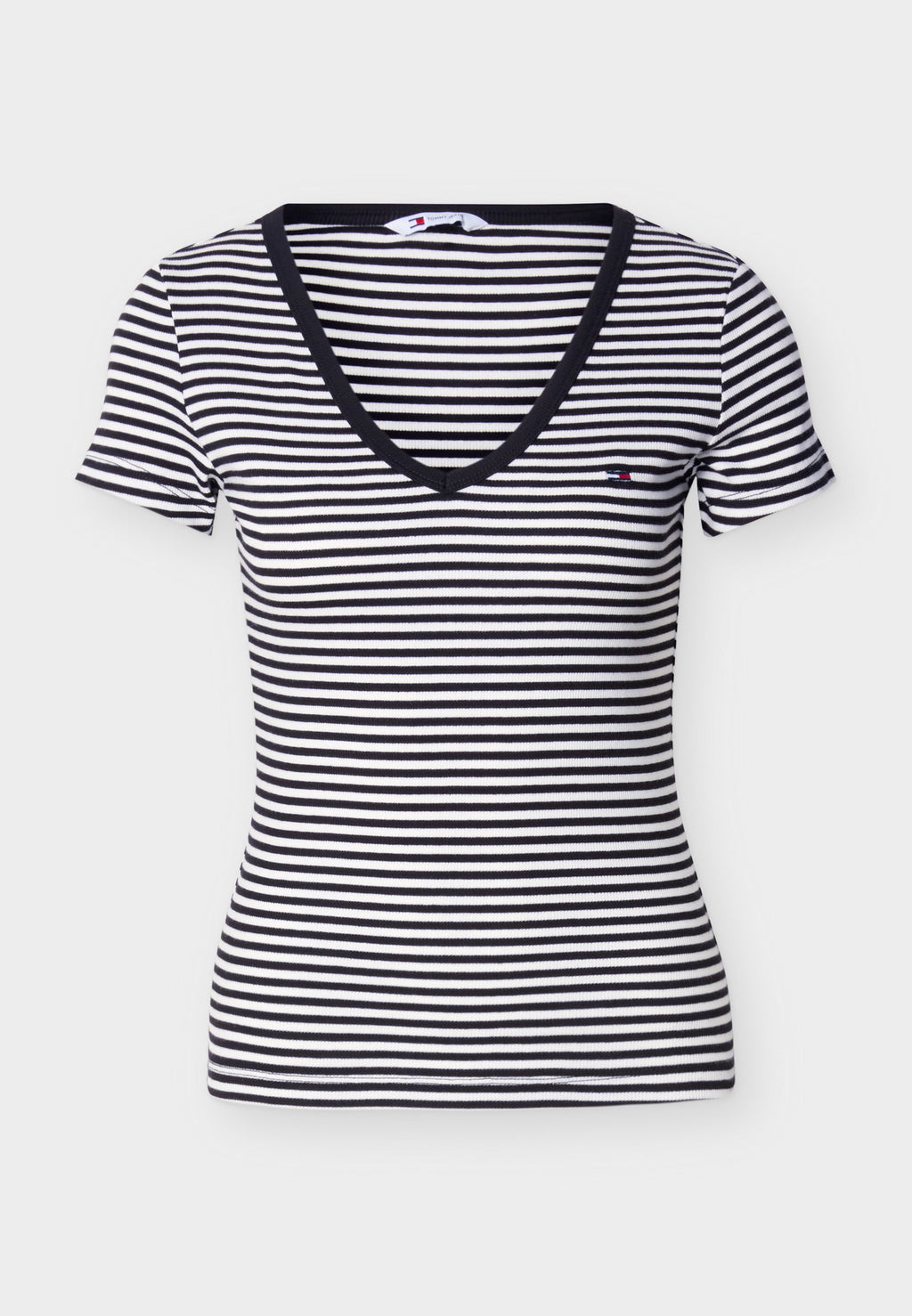 TEE-SHIRT CÔTELÉ COL V SLIM - T-shirt imprimé - black/écru