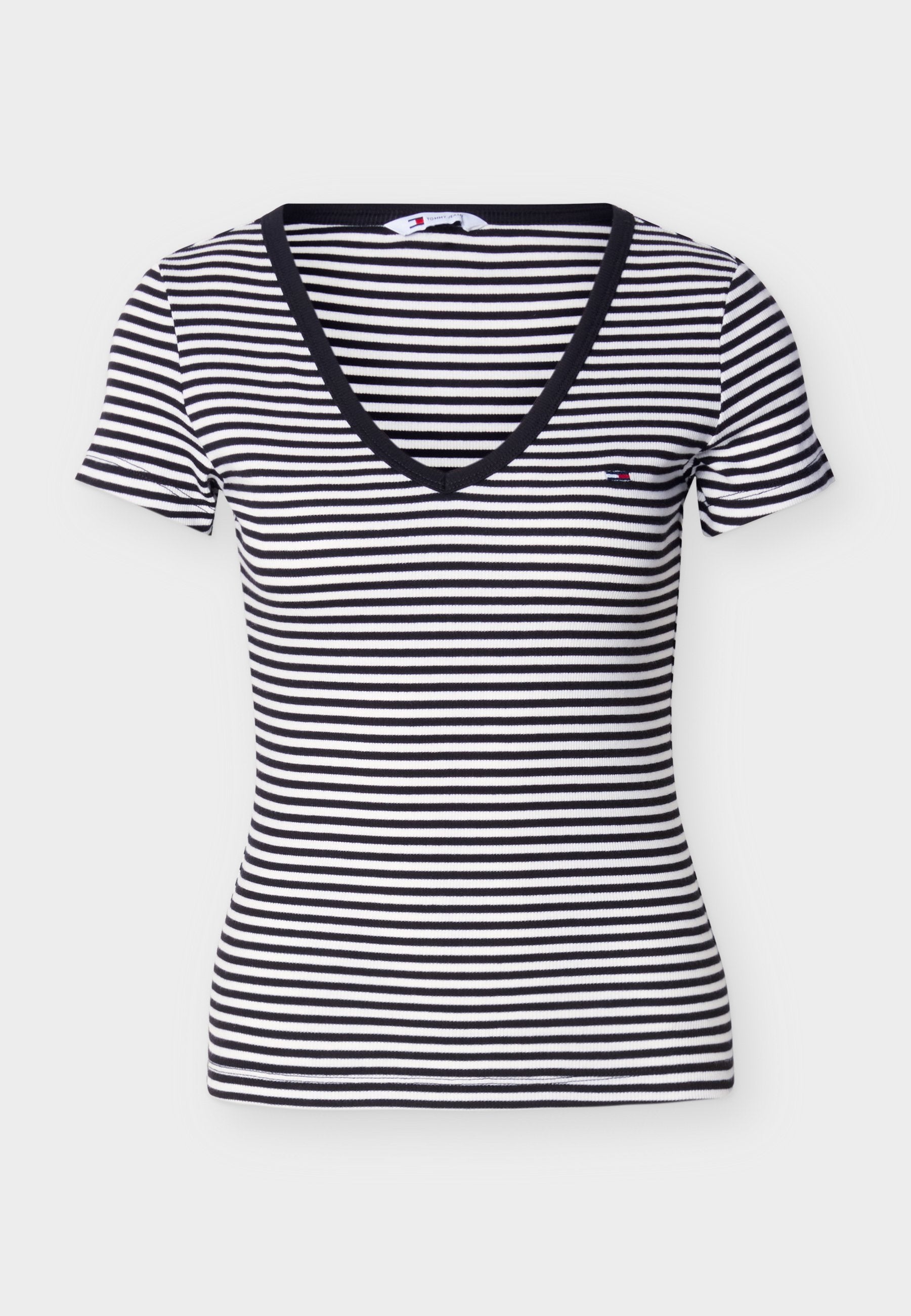 TEE-SHIRT CÔTELÉ COL V SLIM - T-shirt imprimé - black/écru