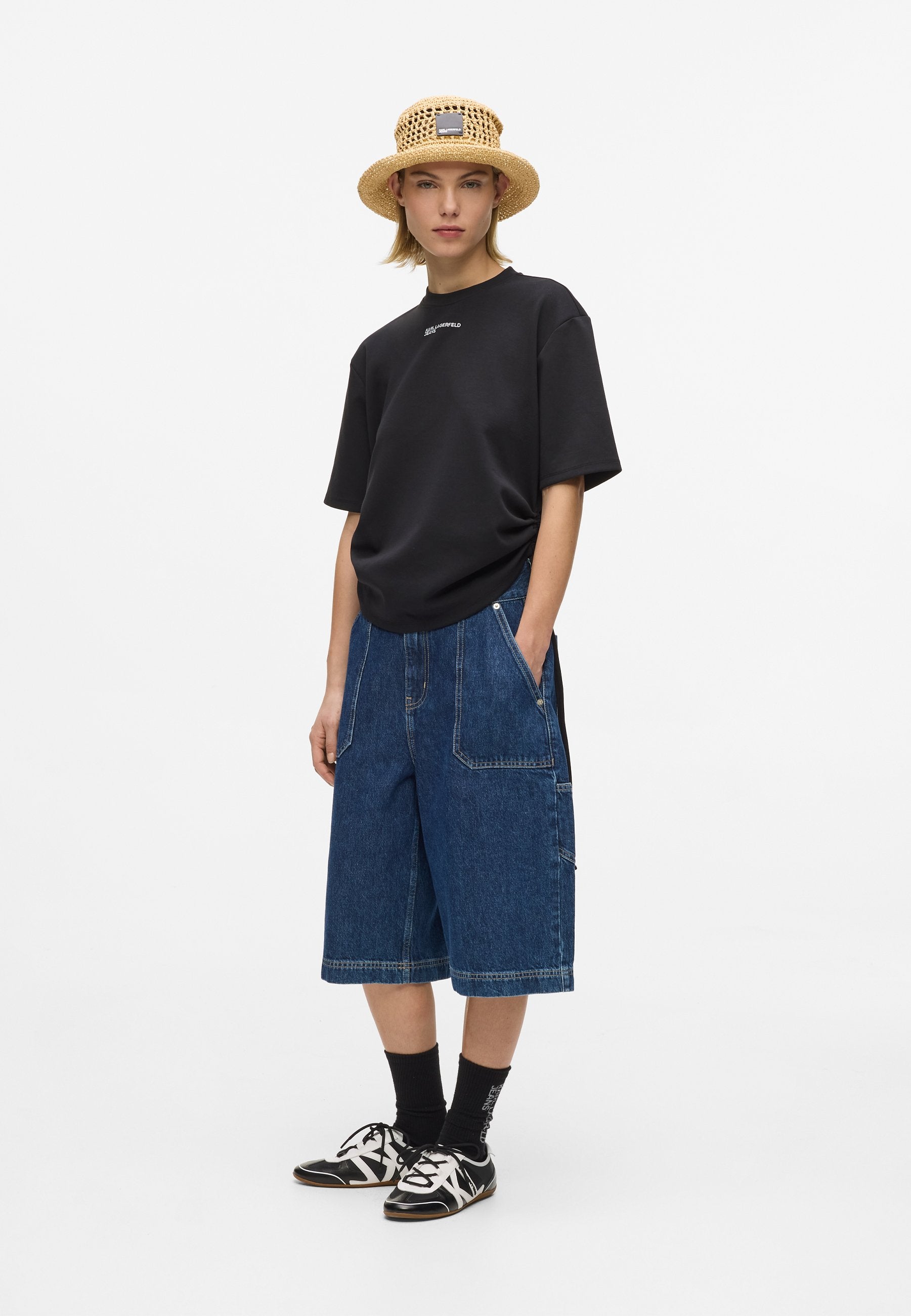 TIE DETAIL RUCHED - Basic T-shirt - black