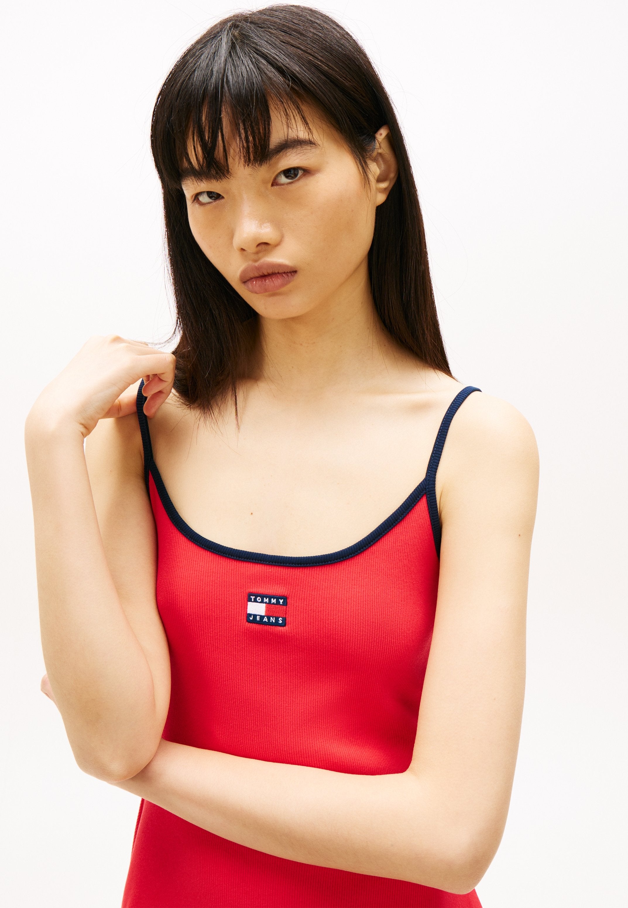 TOMMY BADGE STRAP FIT AND FLARE DRESS - Jersey dress - red alert