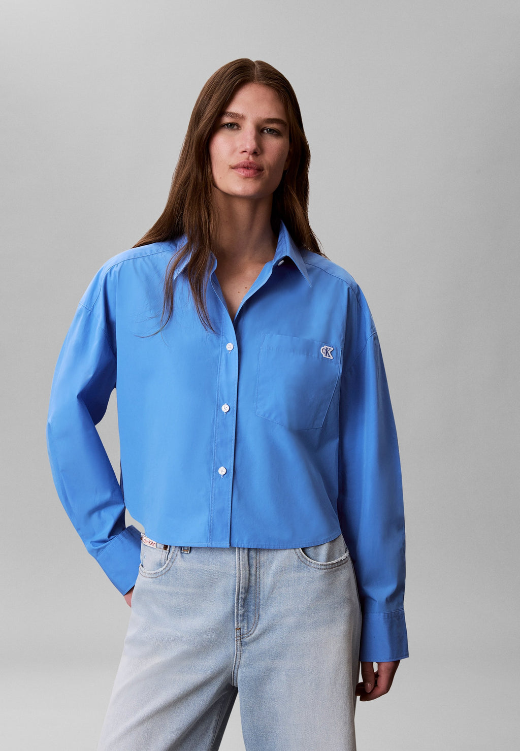 CROPPED - Button-down blouse - marina