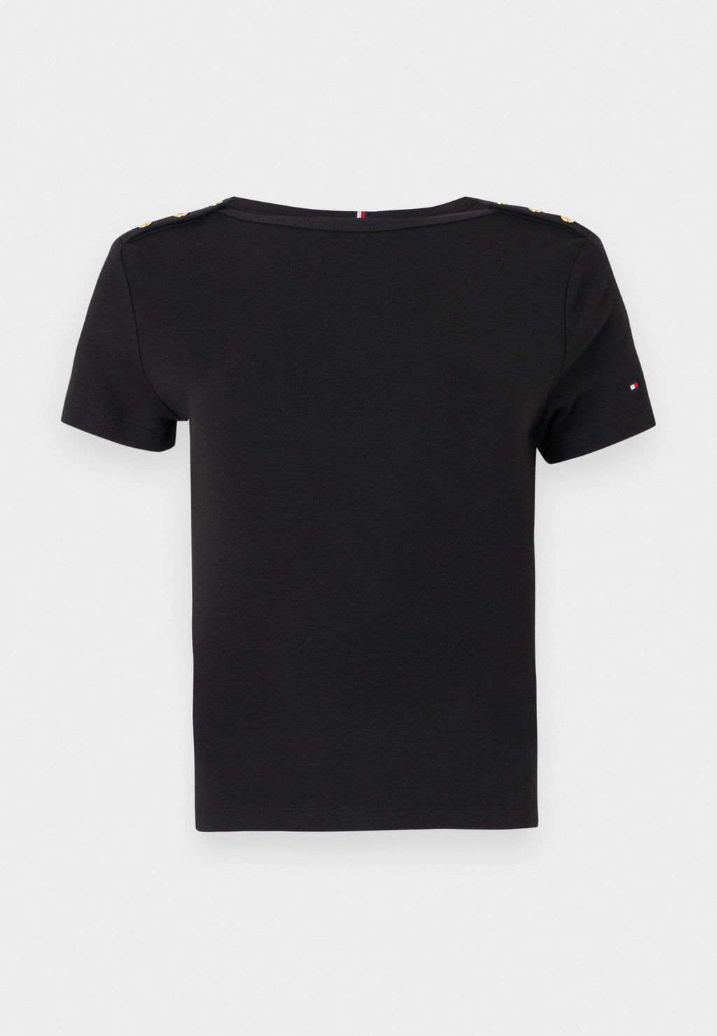 GOLD-TONE BUTTON SLIM BOAT NECK T-SHIRT - Print T-shirt - black