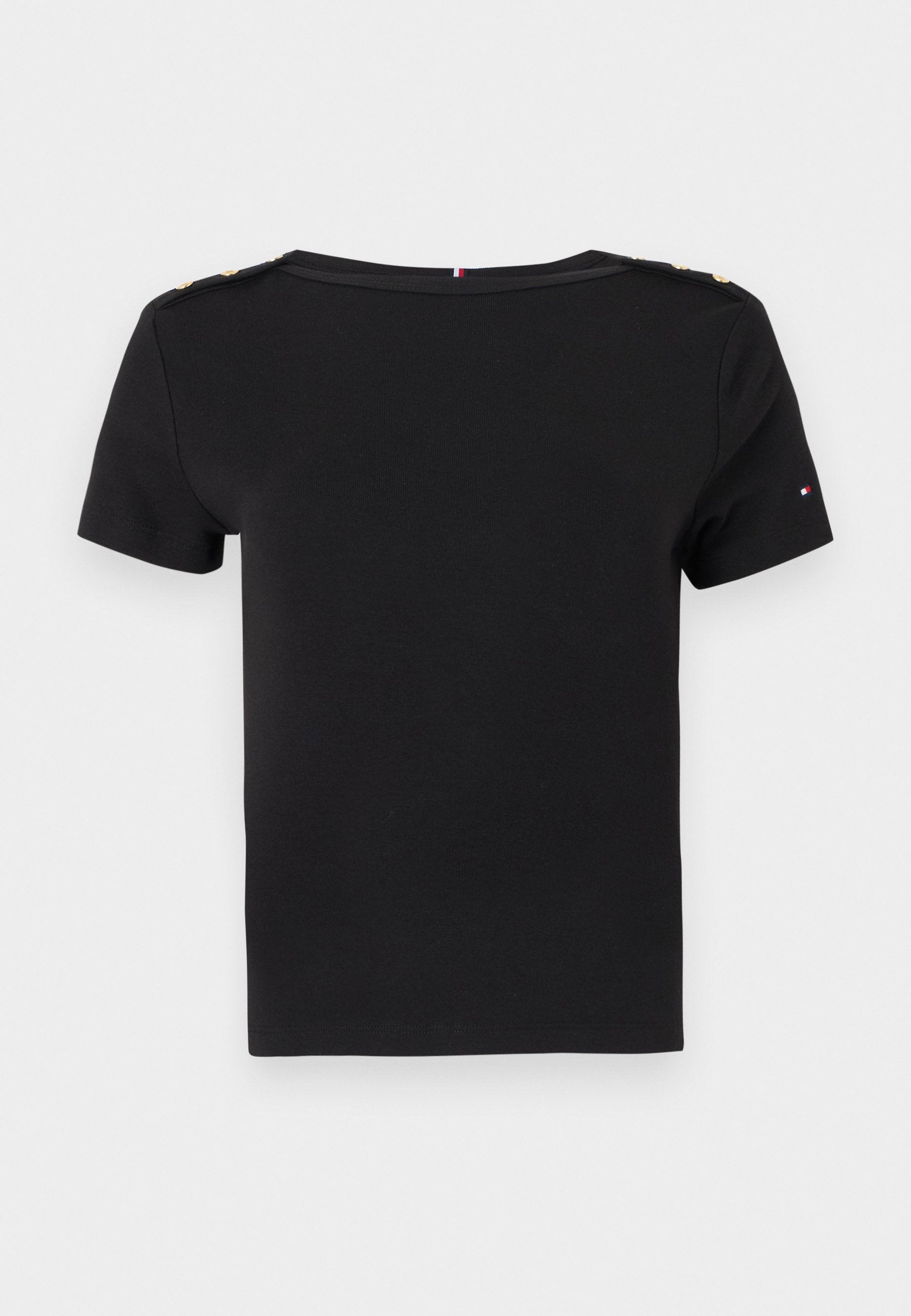 GOLD-TONE BUTTON SLIM BOAT NECK T-SHIRT - Print T-shirt - black