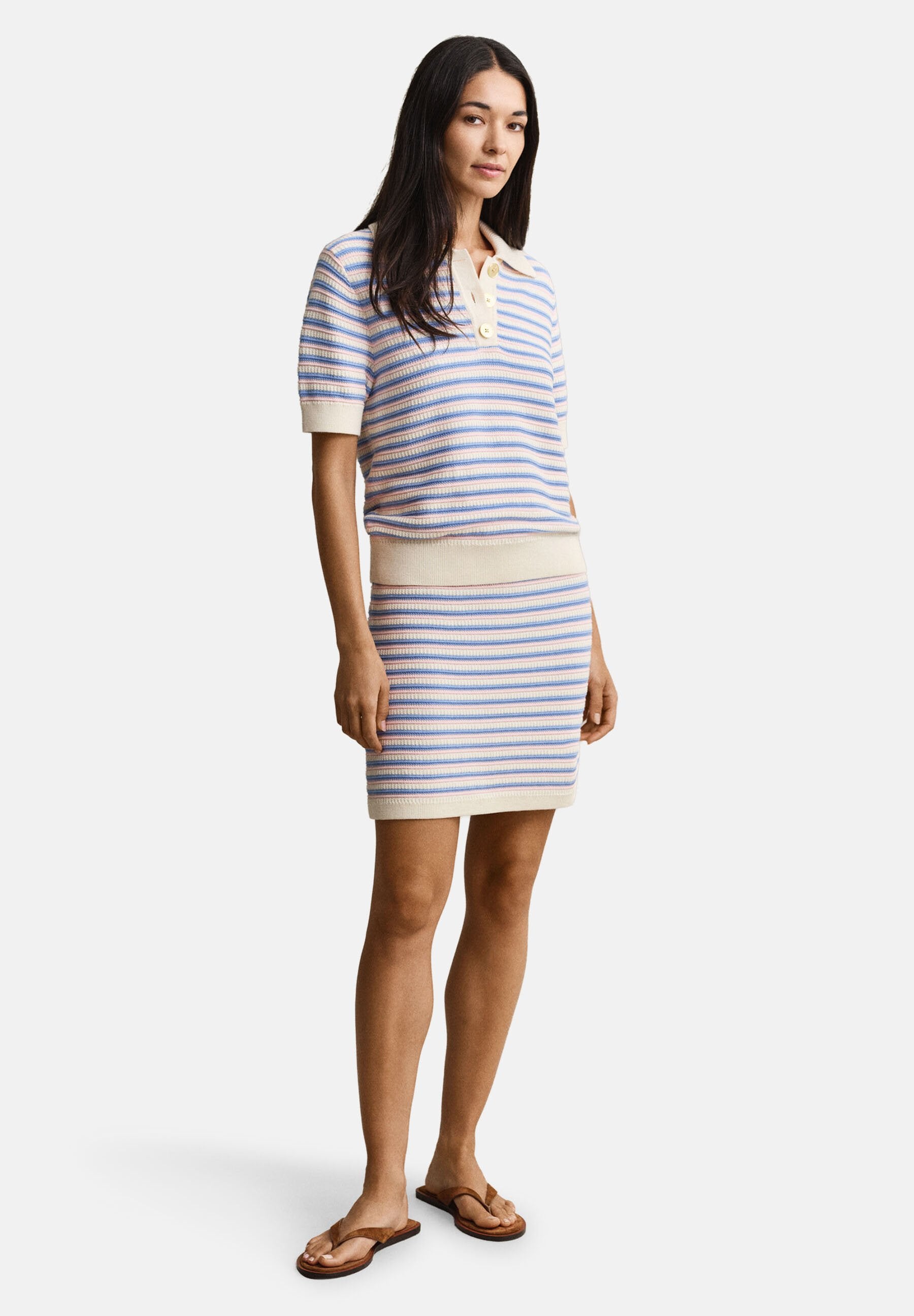 TEXTURED MULTISTRIPE RUGGER - Polo shirt - cream