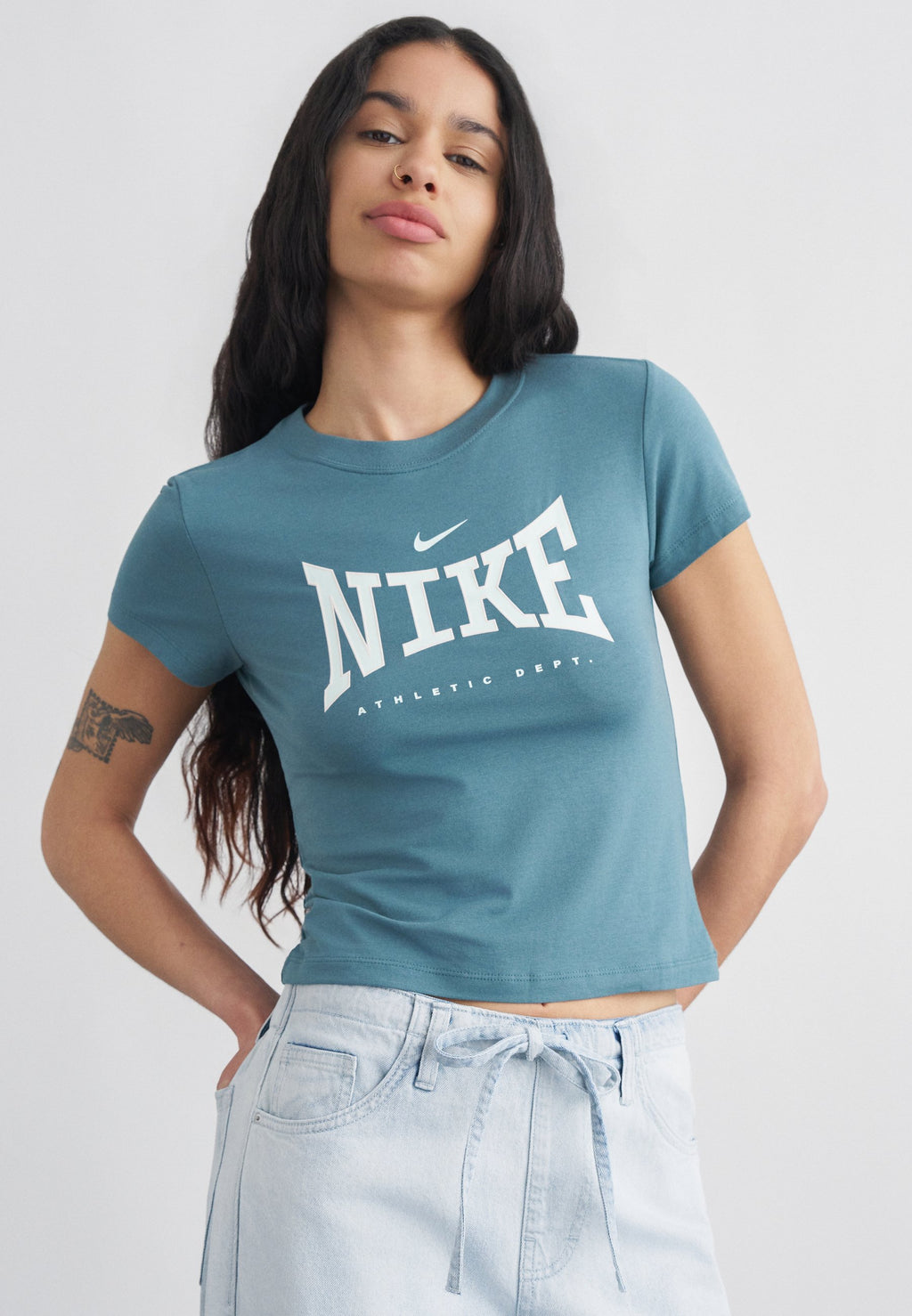 CROP LEAGUE TEE - Print T-shirt - mineral slate