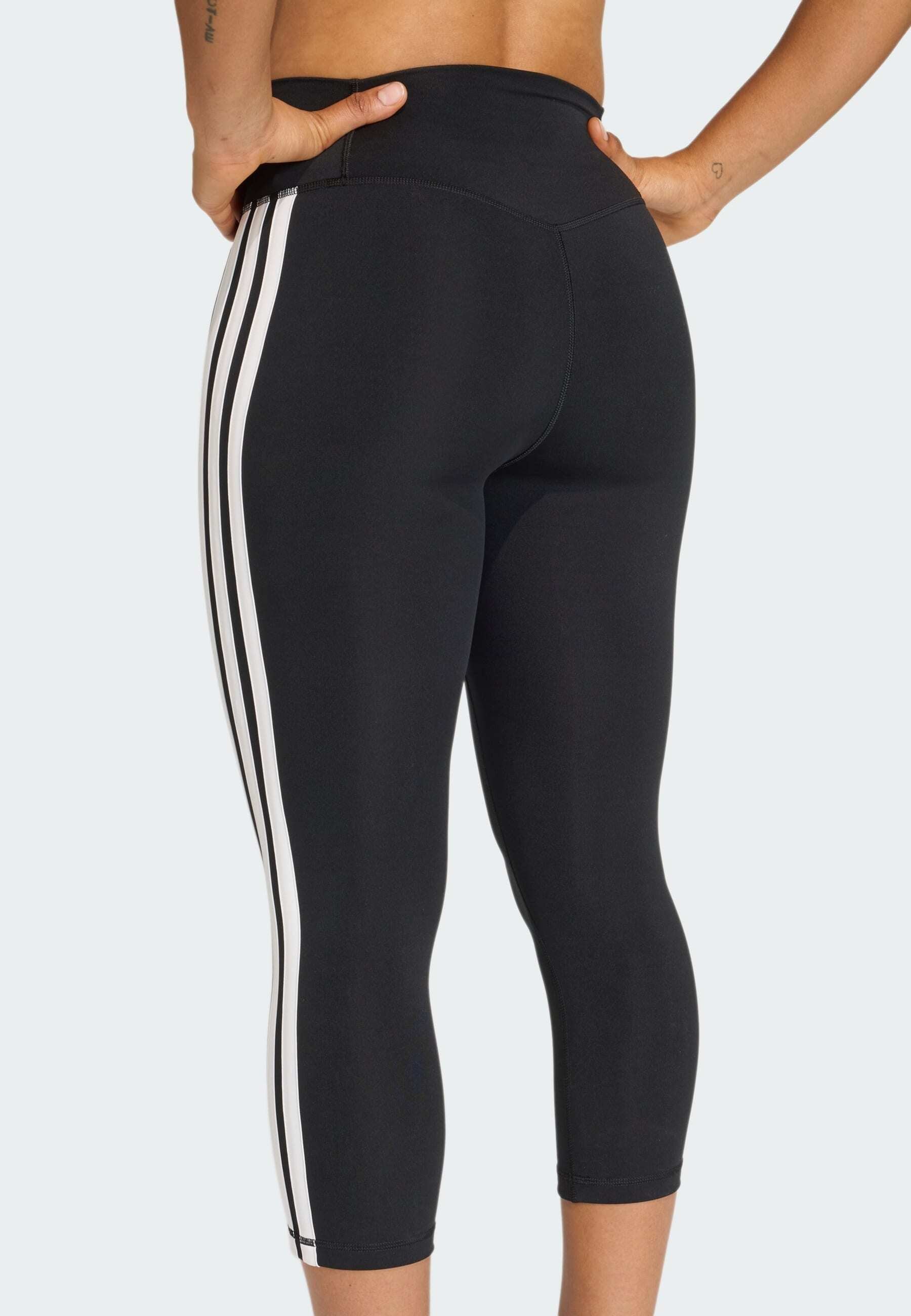 OPTIME ESSENTIALS WORKOUT 3 STRIPES 3/4 - 3/4 sports trousers - black/white