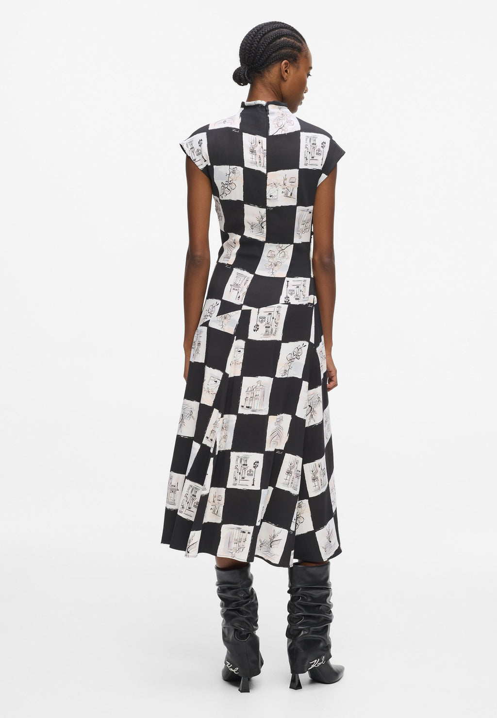 HIGH NECK MIDI - Day dress - sketch checkerboard aop