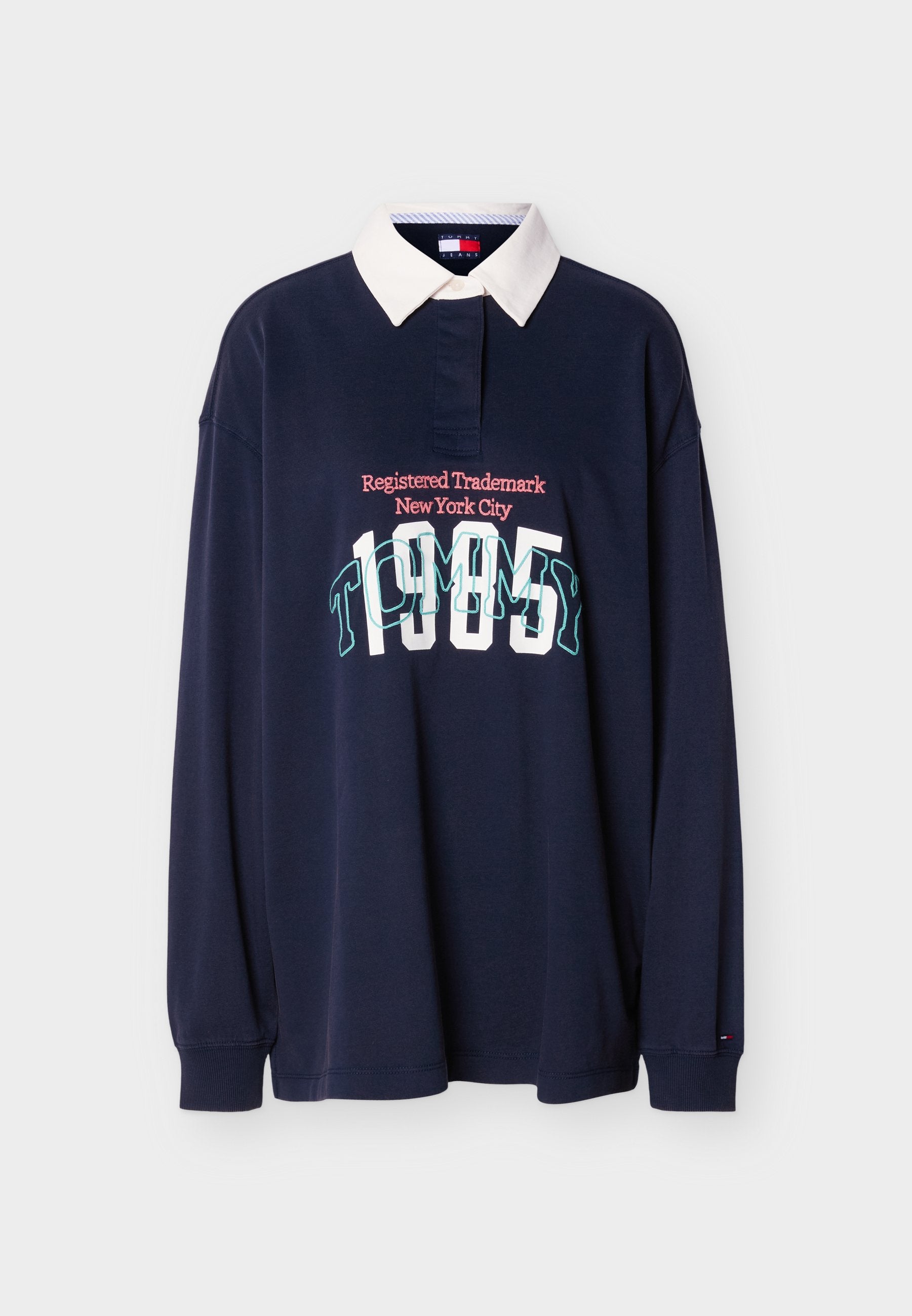 LOGO NAKIŞLI JERSİ OVERSIZE RAGBİ GÖMLEK - Polo yaka - lacivert