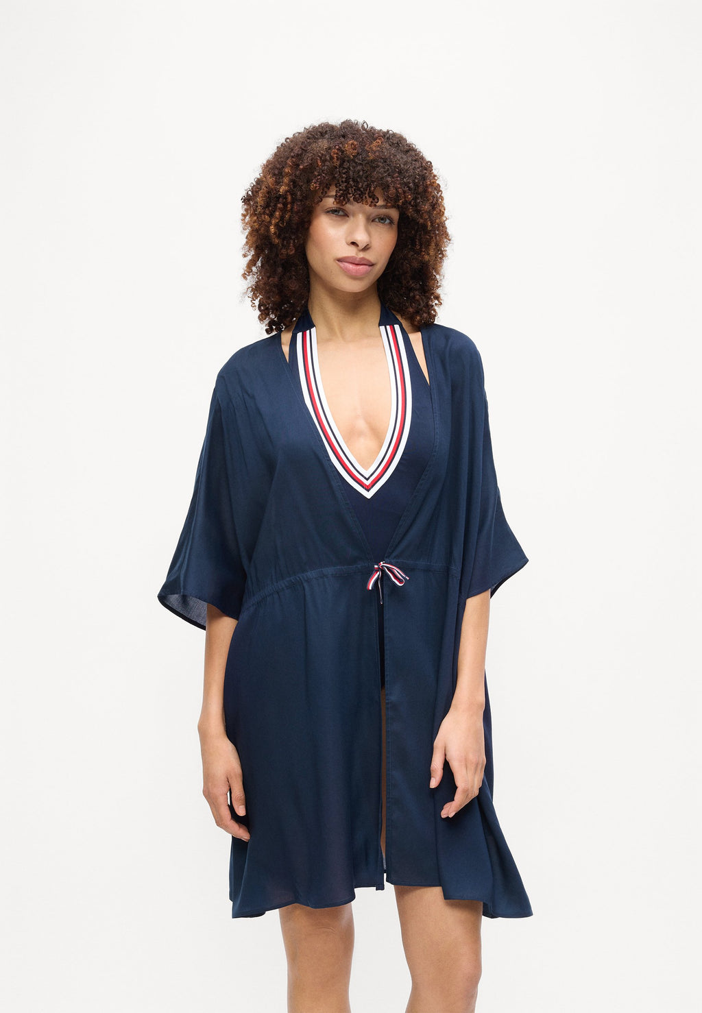 KAFTAN MİNİ PLAJ ELBİSESİ - Plaj aksesuarı - gece mavisi