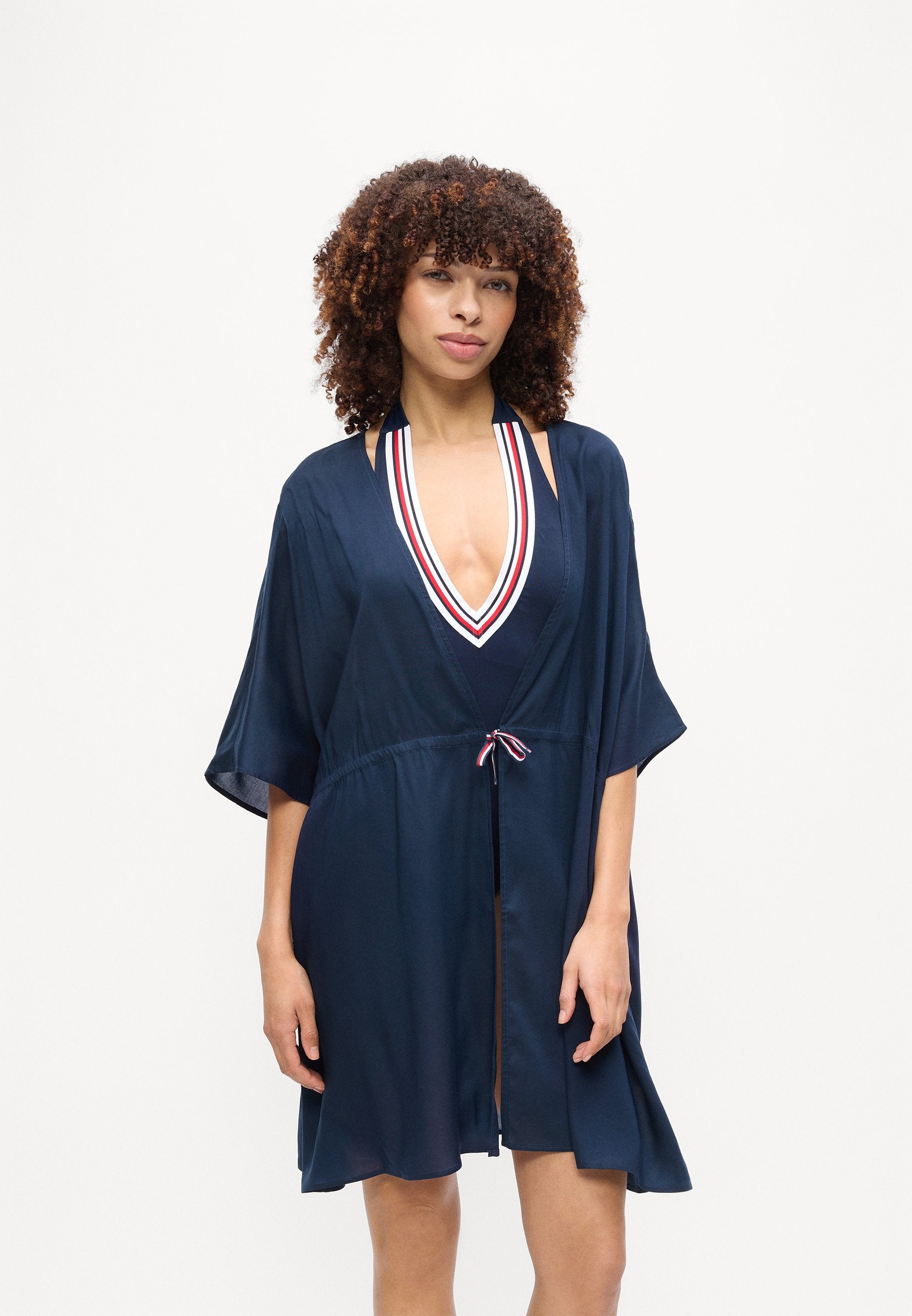 KAFTAN MİNİ PLAJ ELBİSESİ - Plaj aksesuarı - gece mavisi