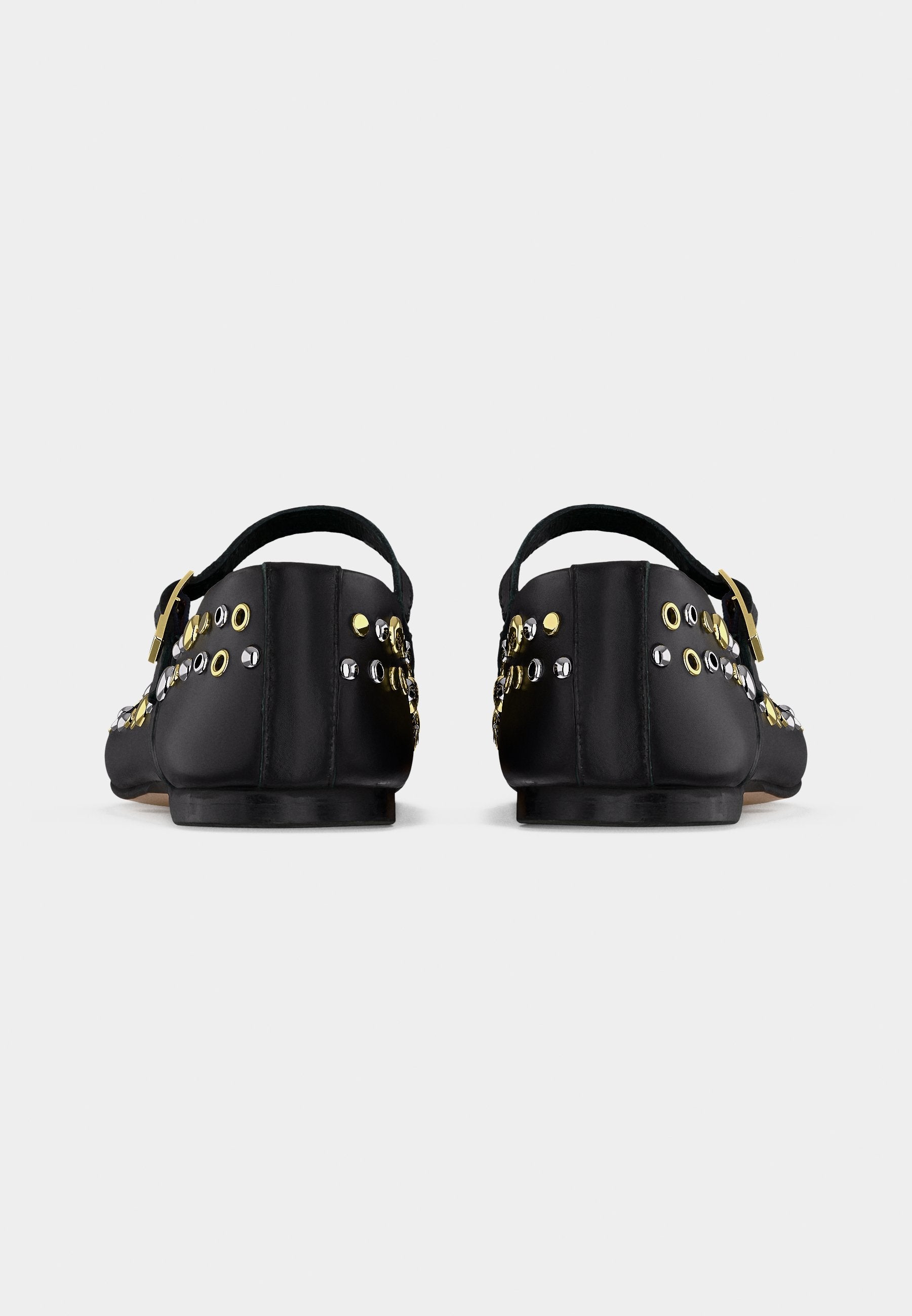 STUD EMBELLISHED LEATHER BUCKLE BALLERINAS - Ballet pumps - black