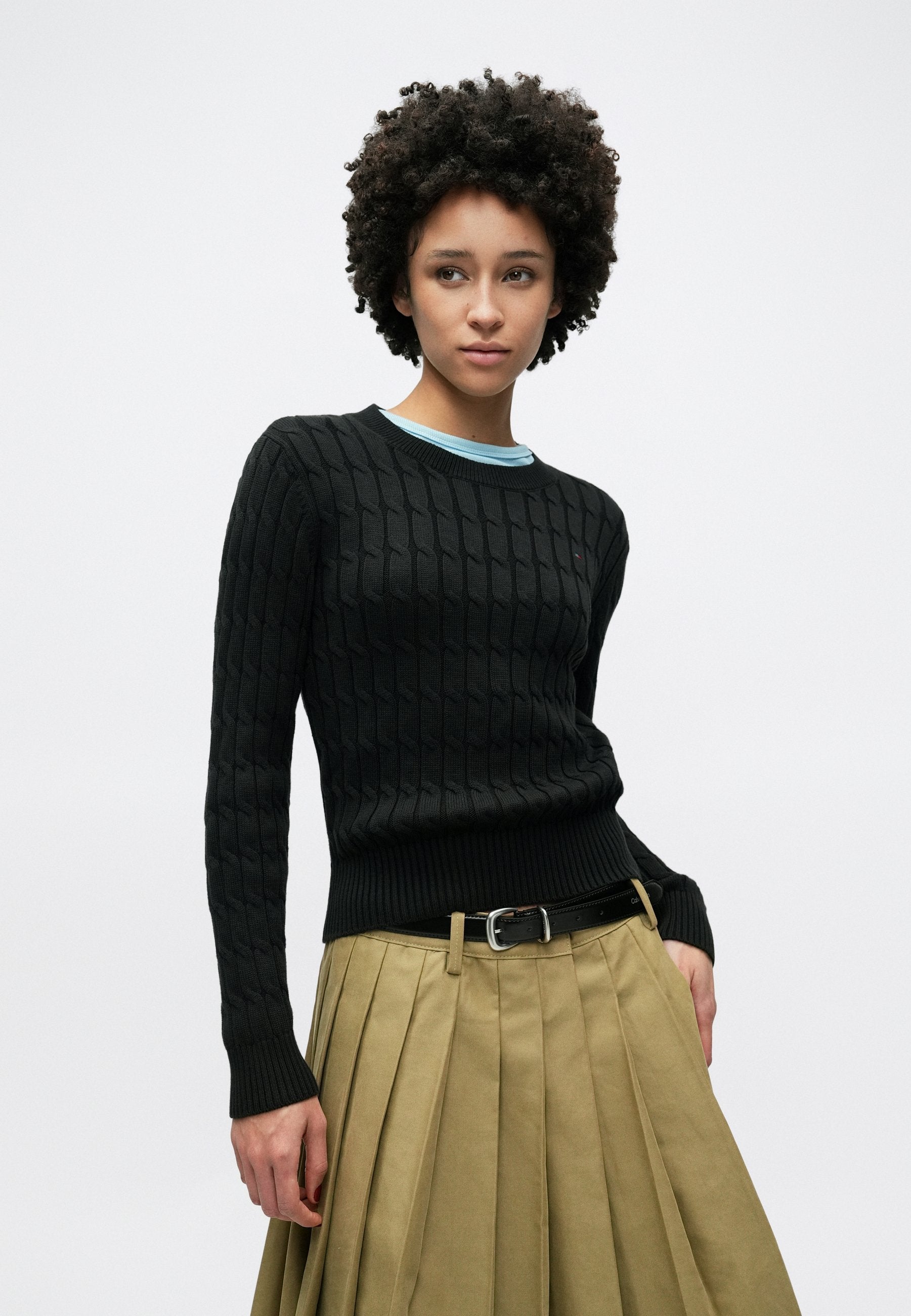 CABLE KNIT CREW NECK JUMPER - Jumper - black