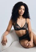 REPEAT LOGO FLORAL LACE TRIANGLE BRA - Triangle bra - black