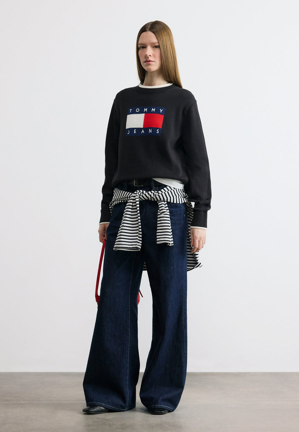 PULL DRAPEAU INTARSIA DÉTAILS CONTRATS COUPE DÉTENDUE - Pull - black