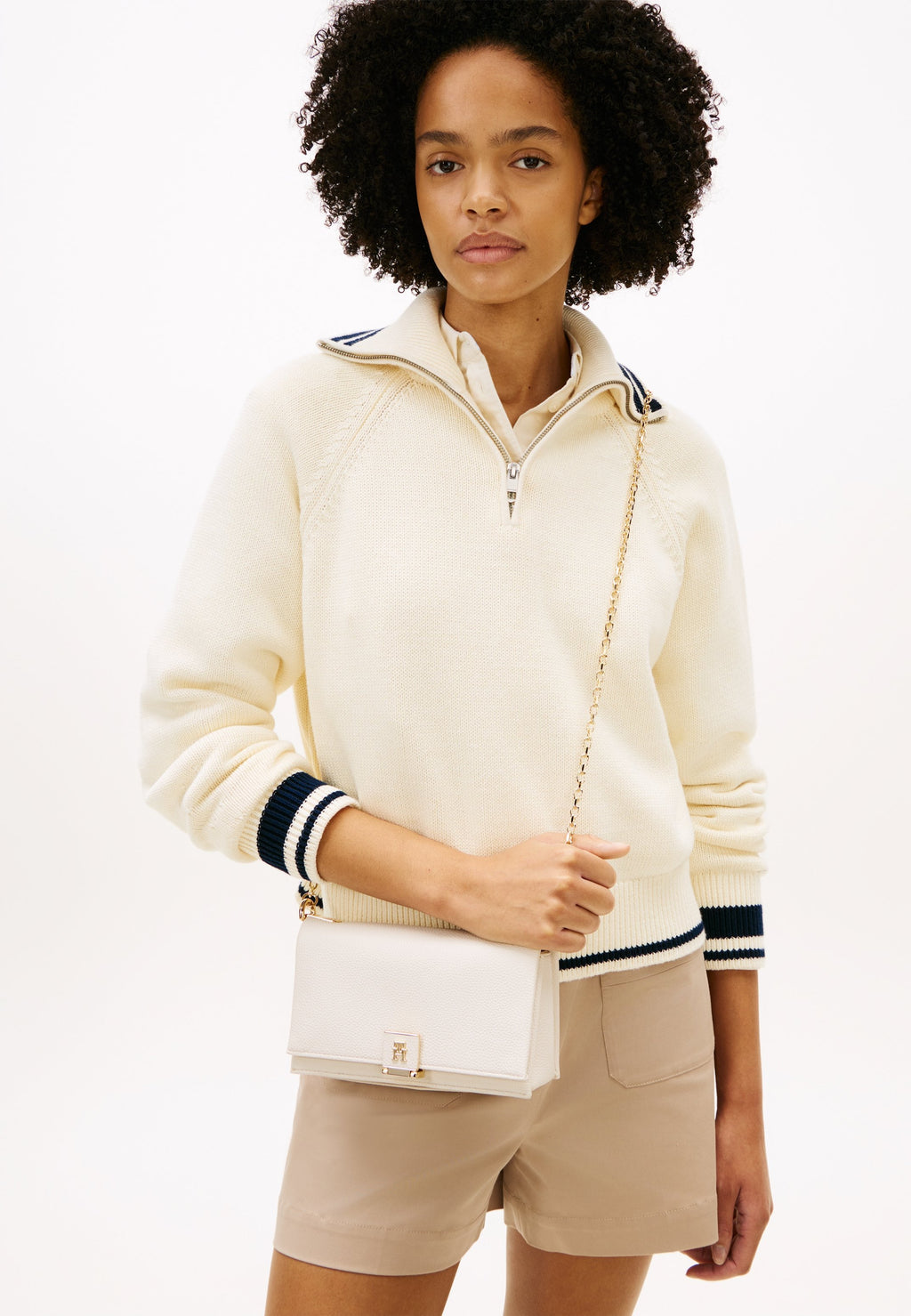 TH MONOGRAM CHAIN STRAP CROSSBODY BAG - Cross body bag - soft cream