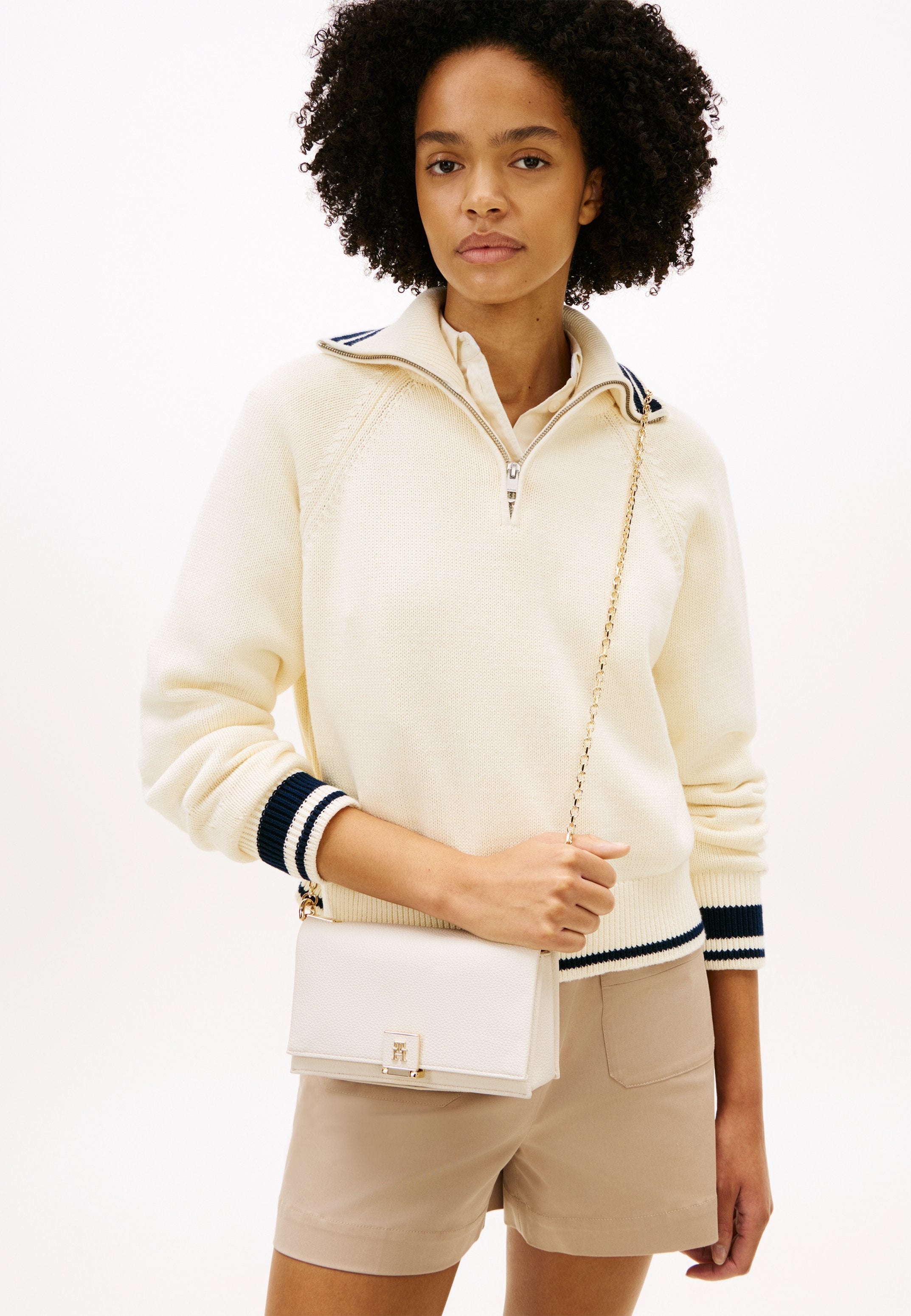 TH MONOGRAM CHAIN STRAP CROSSBODY BAG - Cross body bag - soft cream