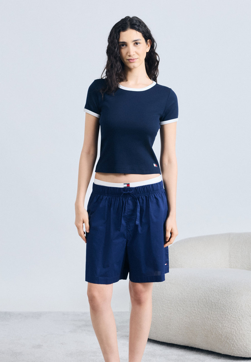 HERITAGE CONTRAST TRIM RIBBED LOUNGE T-SHIRT - Pyjama top - dark night navy