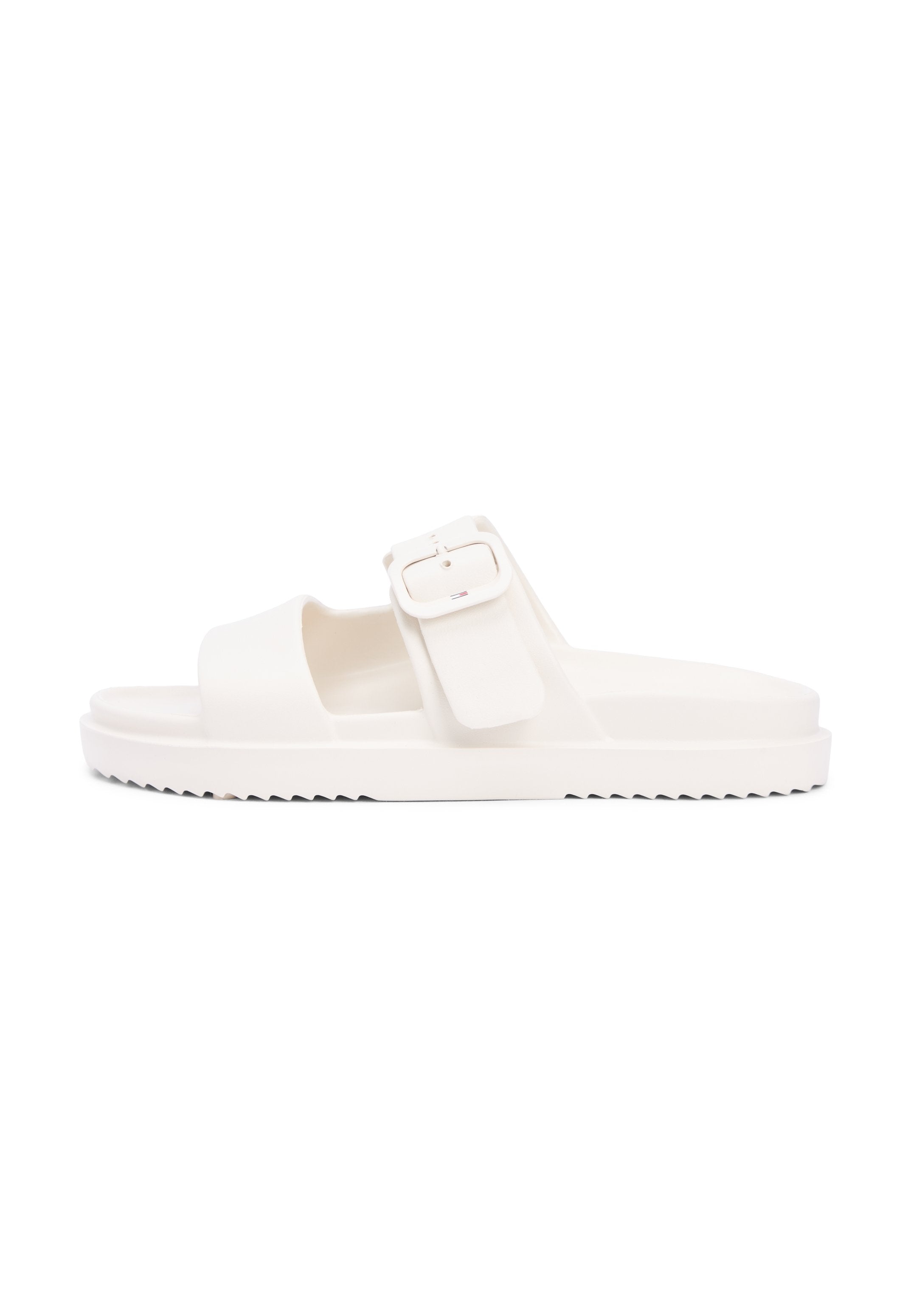 DOUBLE STRAP ENAMEL FLAG LIGHTWEIGHT SANDALS - Sandals - soft cream