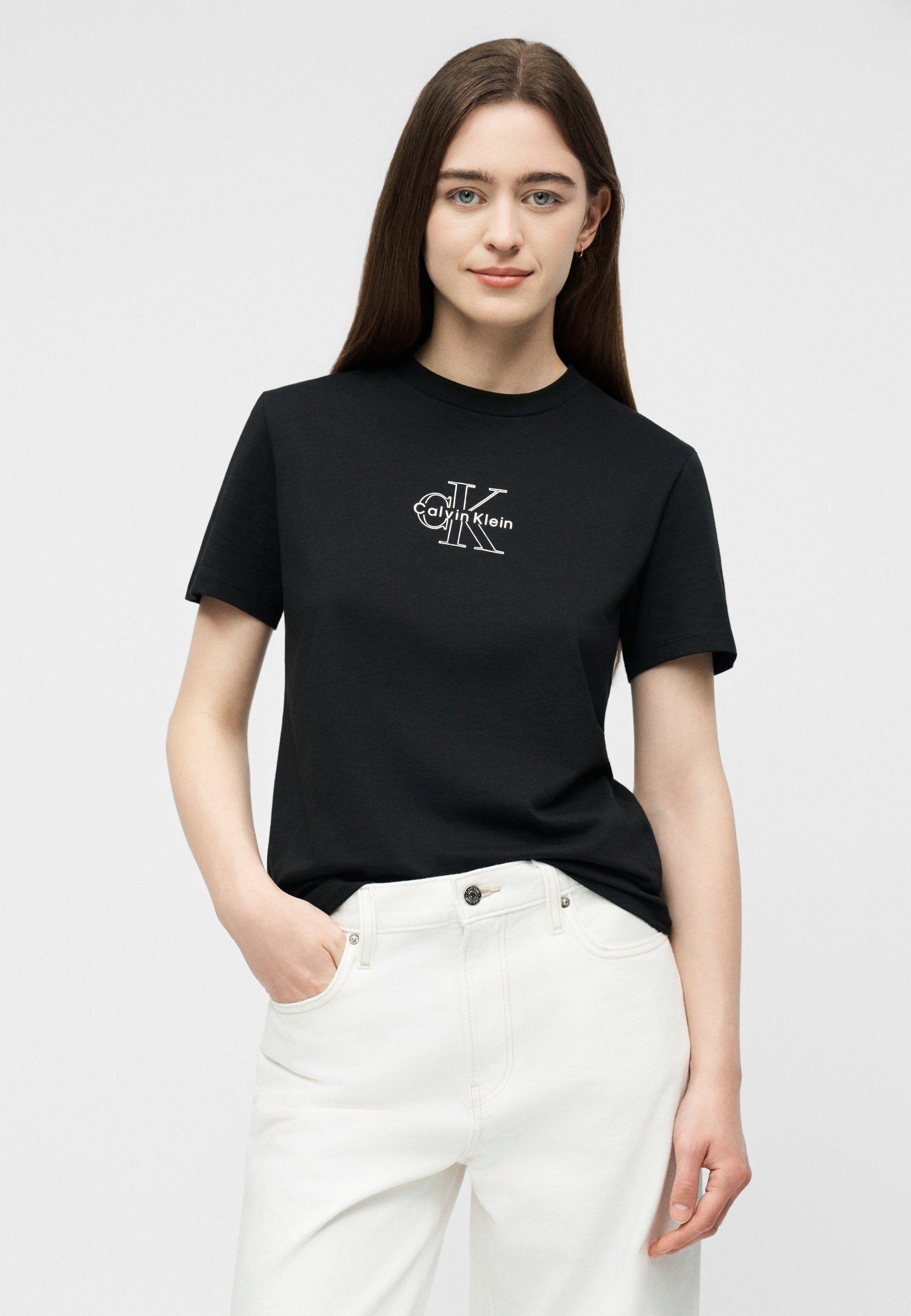 SS CLASSIC FOIL MONOLOGO TEE - Print T-shirt - black