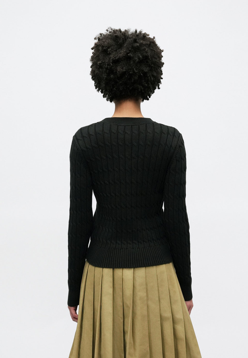 CABLE KNIT CREW NECK JUMPER - Jumper - black