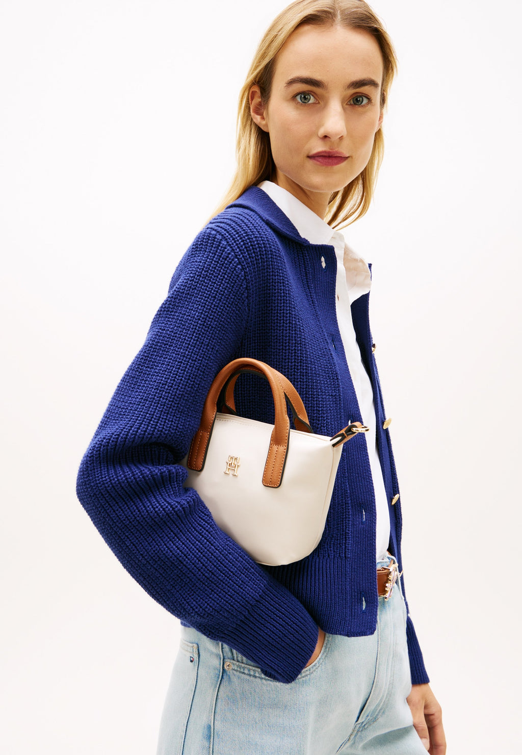 TH MONOGRAM CROSSBODY TOTE BAG - Handbag - soft cream