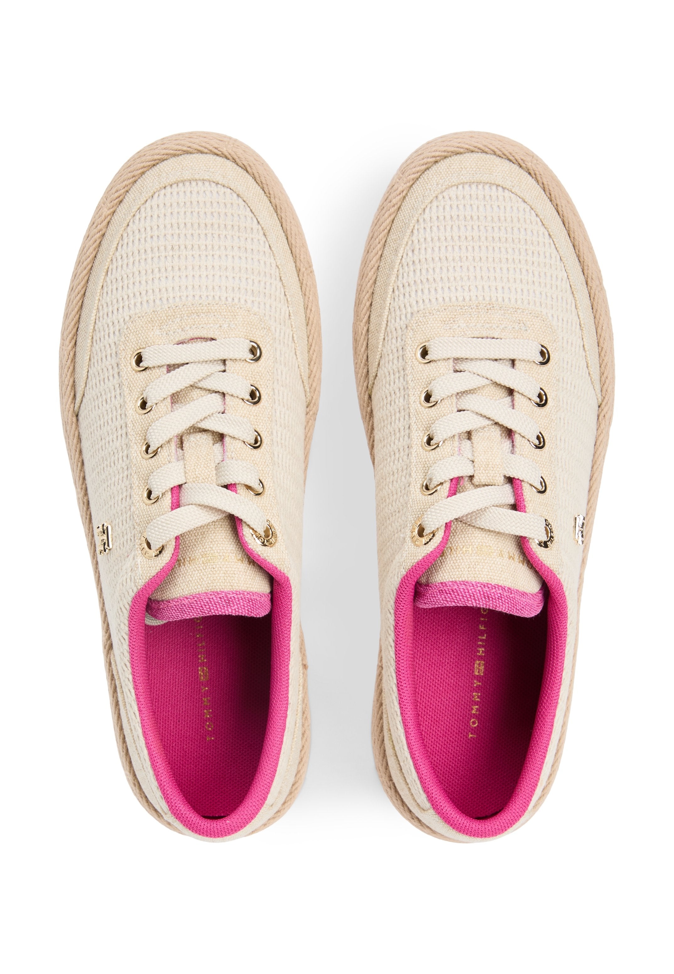 TH MONOGRAM CANVAS ROPE PLATFORM TRAINERS - Trainers - classic beige/fuchsia