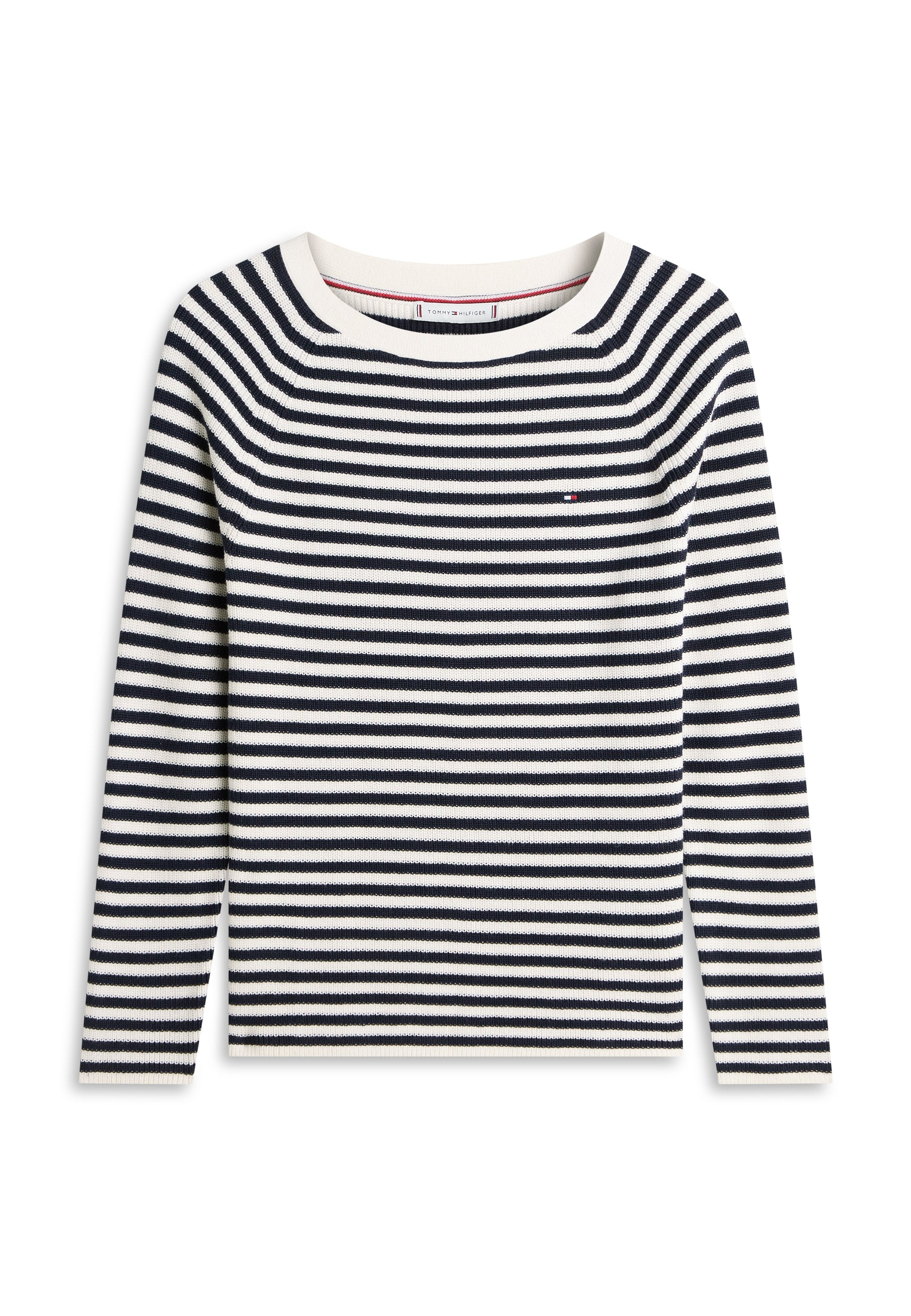 FINE KNIT BOAT NECK JUMPER - Jumper - ivory petal/dark night navy