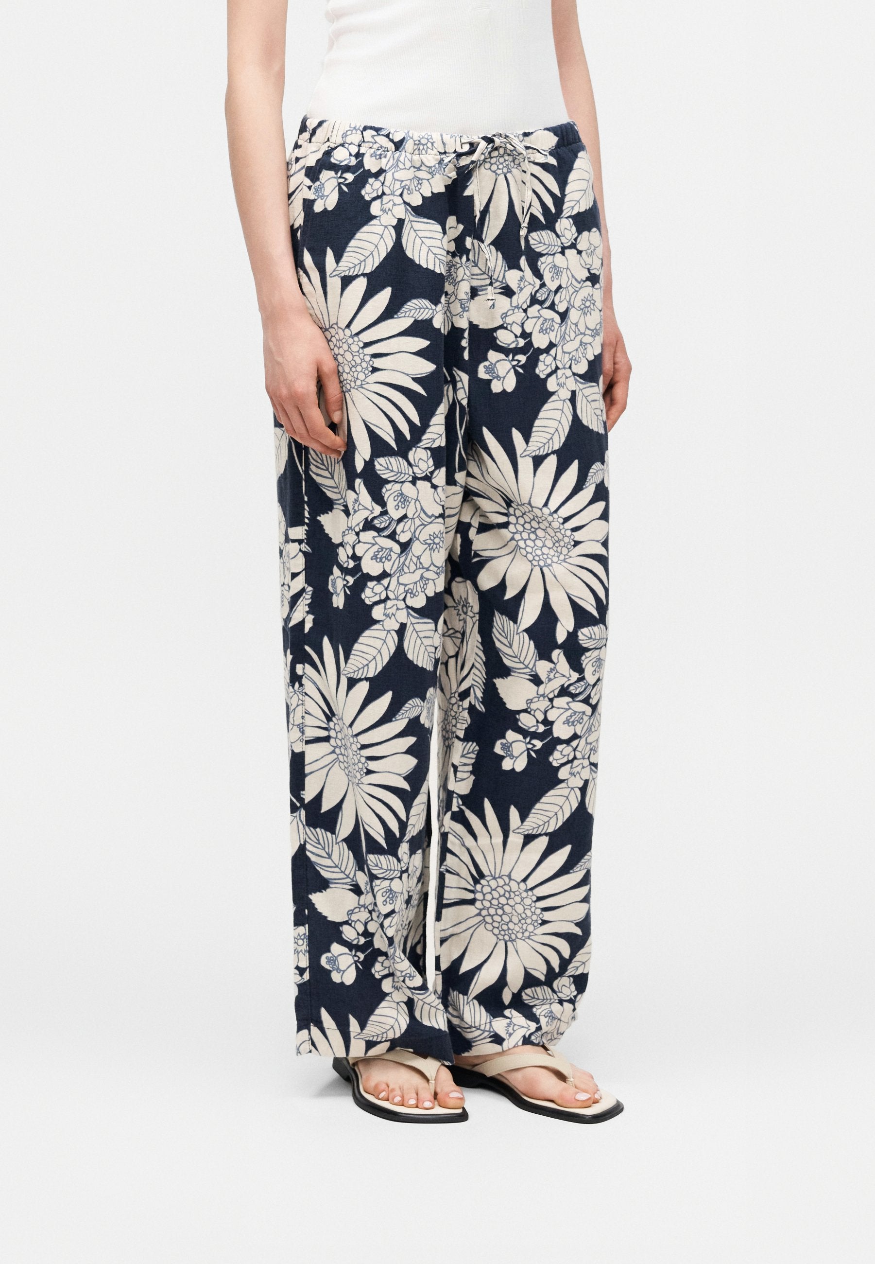WIDE LEG PRINT - Trousers - military blue
